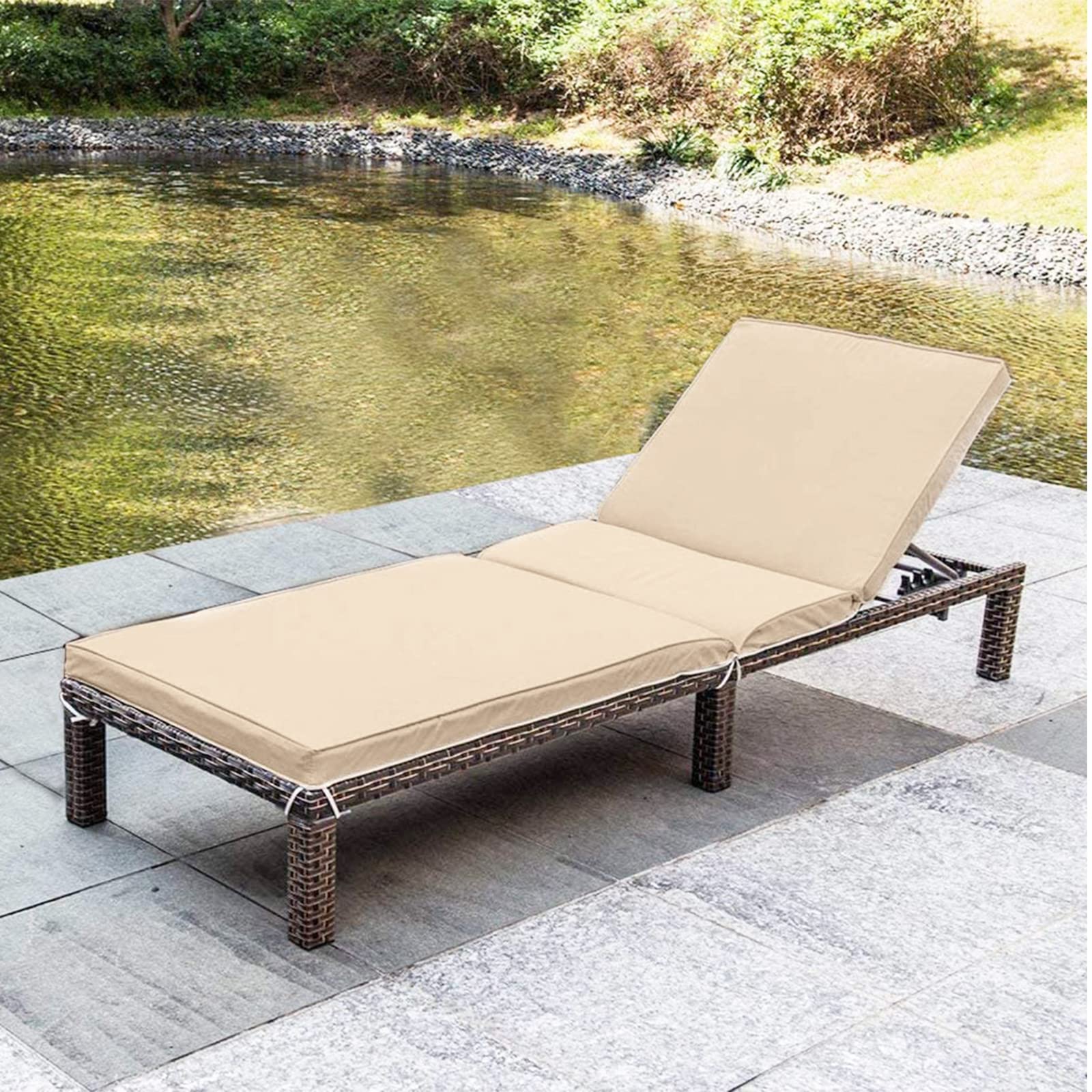 LEISU Adjustable Patio Rattan Chaise Lounge Chair - PE Wicker Outdoor Recliner with Cushion for Poolside, Backyard, Deck | Perfect for Sunbathing, Relaxation & Outdoor Lounging