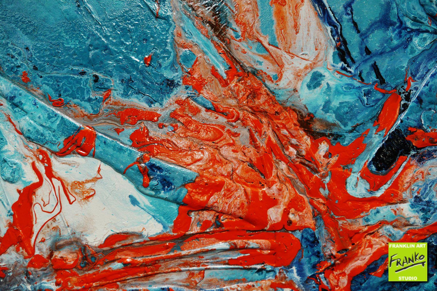 Blue and Orange Abstract Textured Painting - 200cm x 80cm Large Wall Art for Living Room, Bedroom Decor | Jelly Candy Inspired Modern Canvas Artwork