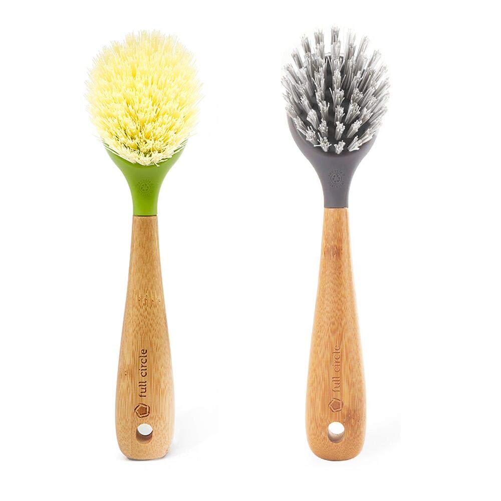 Full Circle Dish Brush Set - Eco-Friendly Dish Brush & Heavy-Duty Cast Iron Scrubber Brush for Kitchen Cleaning | Perfect for Pots, Pans & Cast Iron Cookware