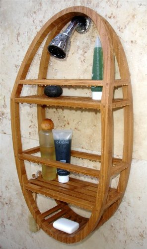 Premium AquaTeak Patented Moa Oval Teak Shower Organizer with Natural Teak Oil - Perfect for Bathroom Storage, Spa & Luxury Shower Organization