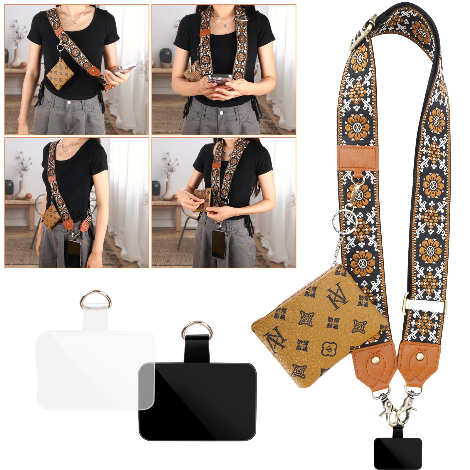 Phone Strap with Zippered Pouch & Clip - Crossbody Lanyard for iPhone Samsung - Travel & Daily Use