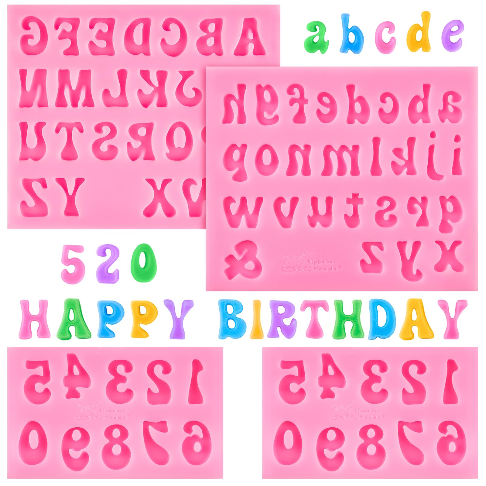 4-Piece Silicone Alphabet & Number Molds (A-Z, 0-9) - Non-Stick Fondant Chocolate Candy Molds for Baking, Cake Decorating, DIY Desserts - Perfect for Birthday Parties, Wedding Cakes & Holiday Treats