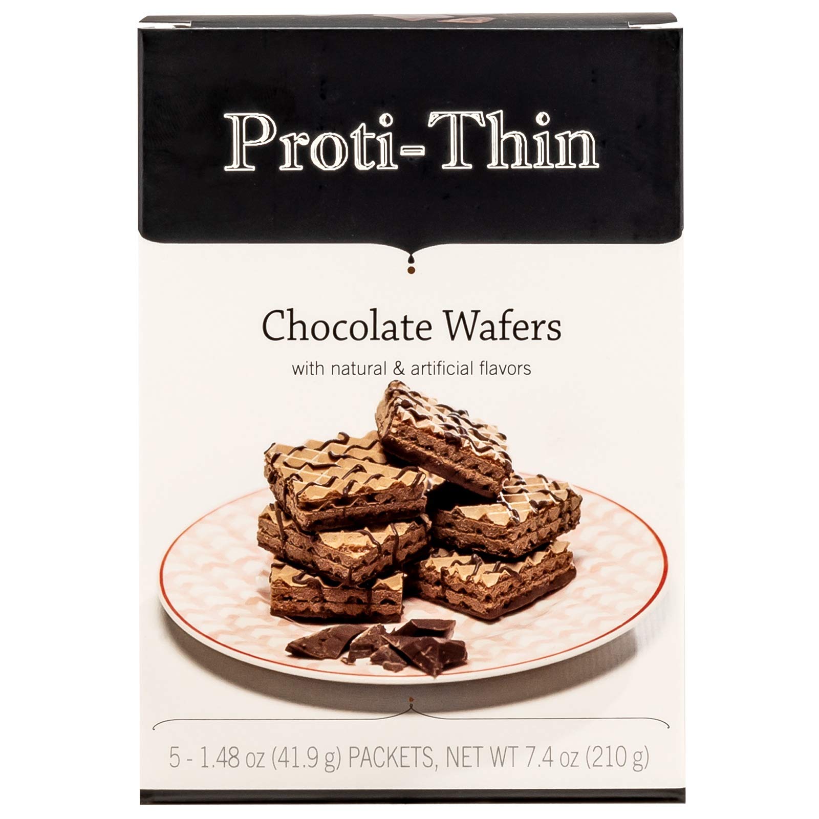 Proti-Thin High Protein Chocolate Wafer Squares - 15g Protein, Low Calorie, Low Sugar, Aspartame Free Diet Wafer Bars - Healthy Snack for Weight Loss & Muscle Recovery - Perfect for Keto, Gym, Office & On-the-Go (5 Count Box, 2 Wafers per Serving)