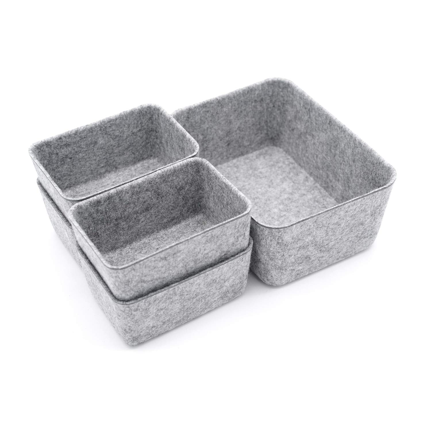 Welaxy 5-Pack Gray Felt Drawer Organizers for Office, Jewelry & Makeup