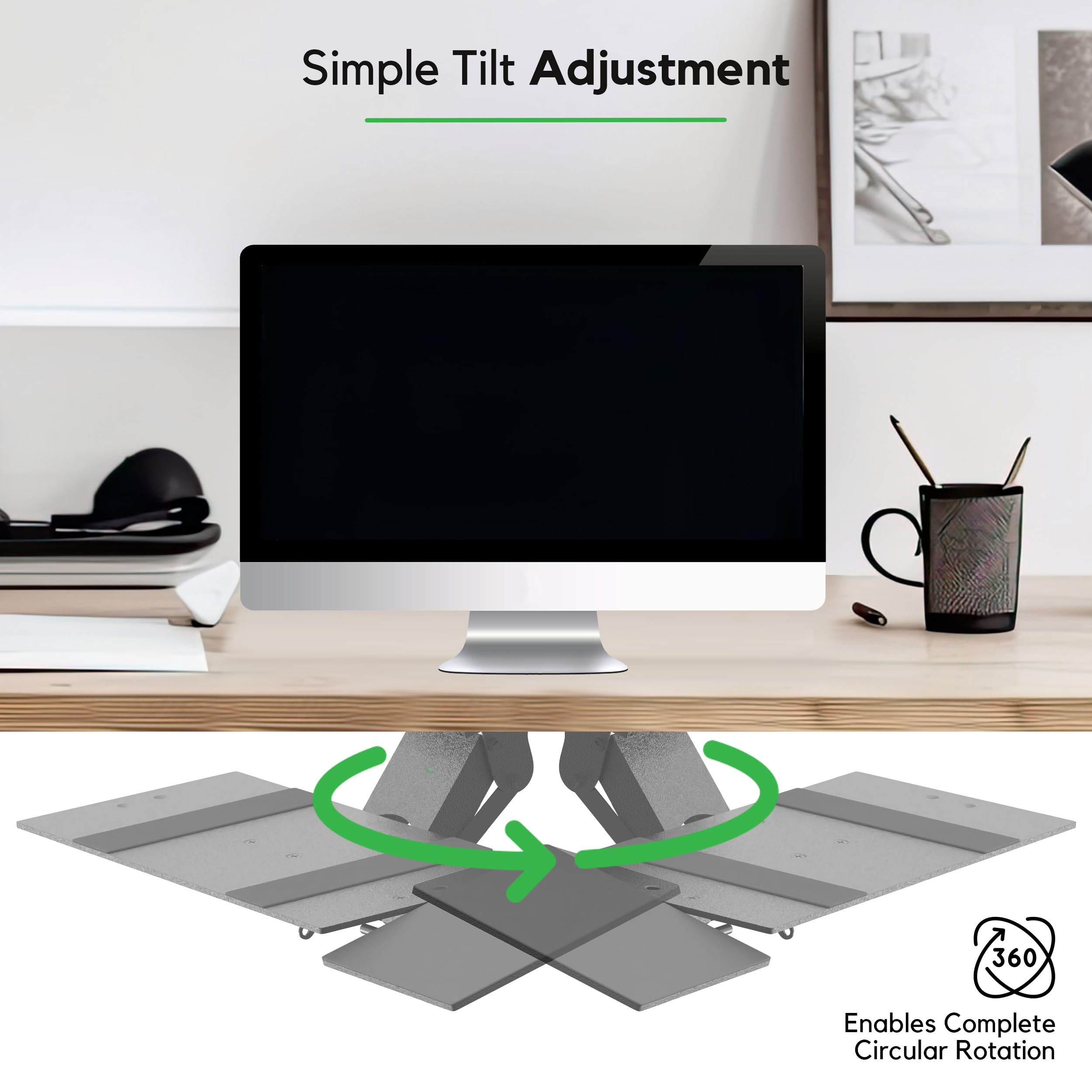 KT1 Ergonomic Under Desk Keyboard Tray - Adjustable Height & Tilt Slide-Out Tray with 360° Swivel & Mouse Pad | Perfect for Home Office, Gaming Setup & Workspace Ergonomics