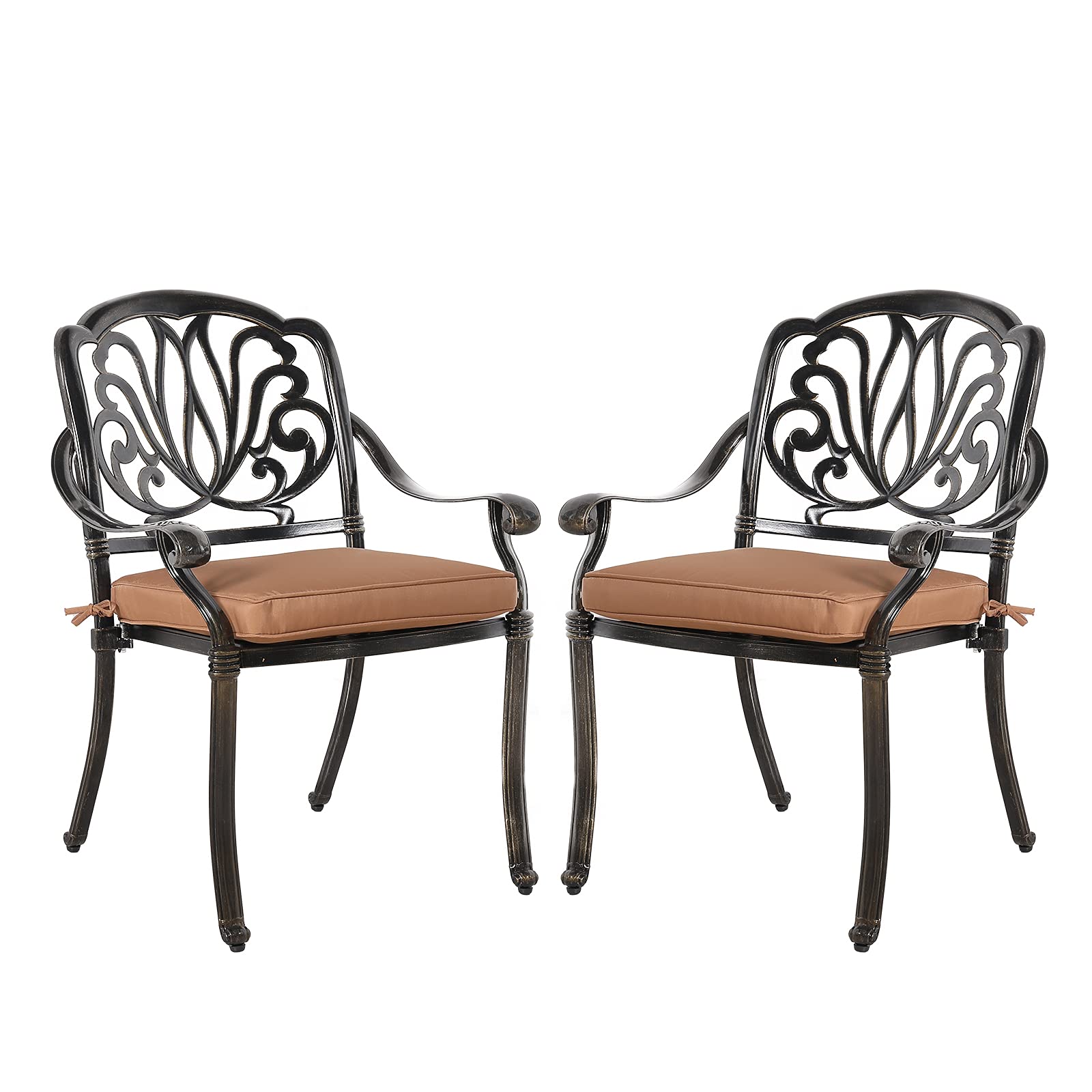VIVIJASON 2-Piece Outdoor Bistro Dining Chairs Set - All-Weather Cushioned Cast Aluminum Patio Chairs for Balcony, Garden, Backyard, Lawn - Antique Bronze Finish - Perfect for Outdoor Dining, Relaxing & Entertaining