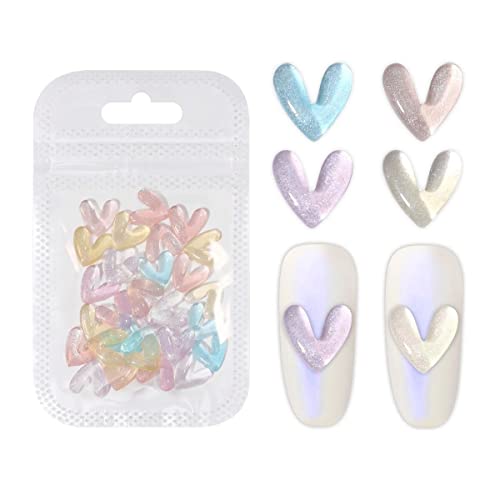 30-Piece Peach Heart Nail Rhinestones for DIY Nail Art - Flat Bottom Drill Heart Love Peach Aurora Symphony Rhinestones (4mm 10x9.5mm) - Perfect for Nail Decoration, Manicures, and Creative Nail Art Designs
