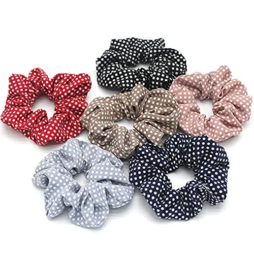 6-Pack Cotton Scrunchies for Women - Soft Hair Bands & Bandana Scrunchies (Dots Series) | Perfect for Workouts, Office & Everyday Styling