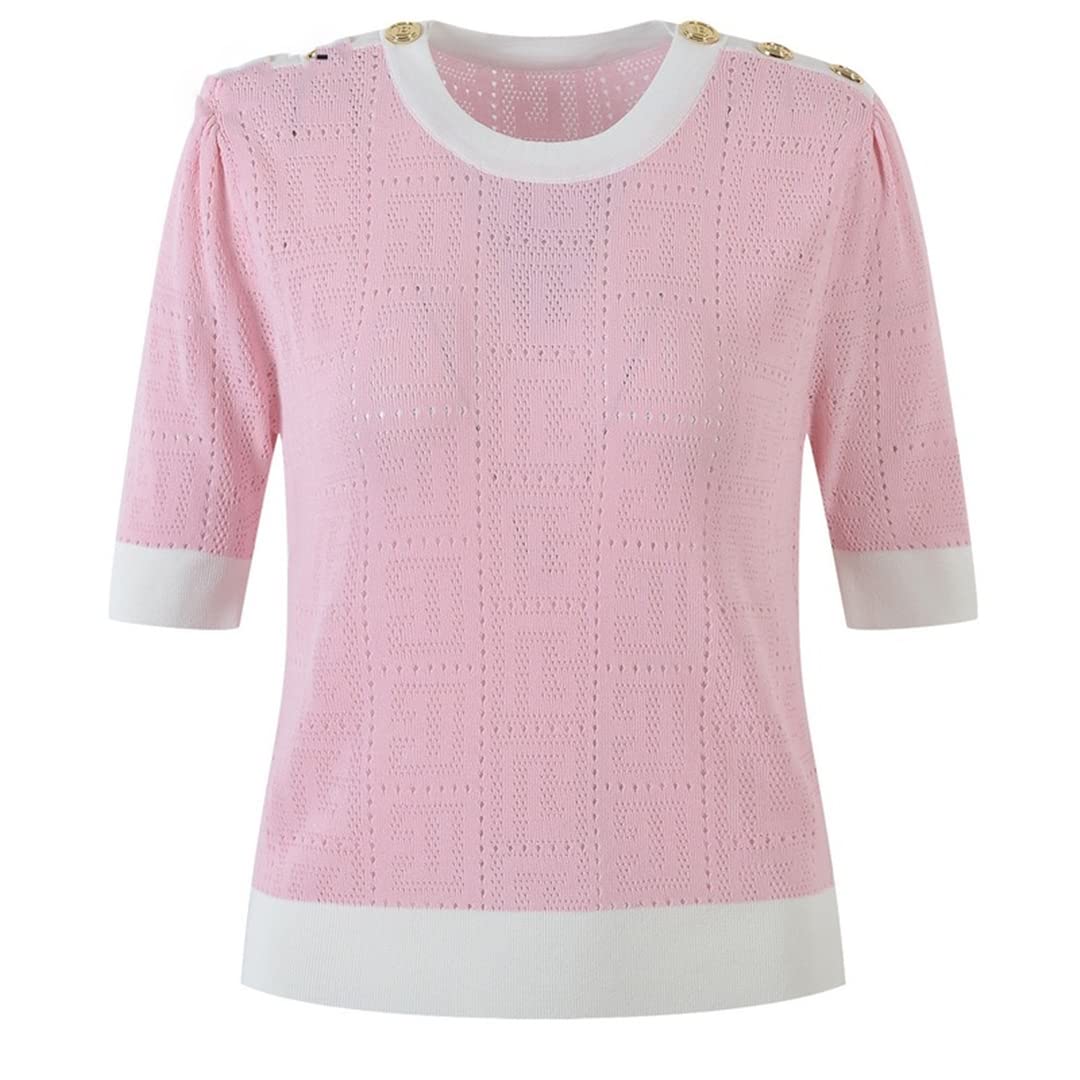 Women's Summer Short Sleeve Knit Sweater - Korean Style O-Neck Pullover Top in Black | Casual Wear, Office Outfits & Date Night Fashion