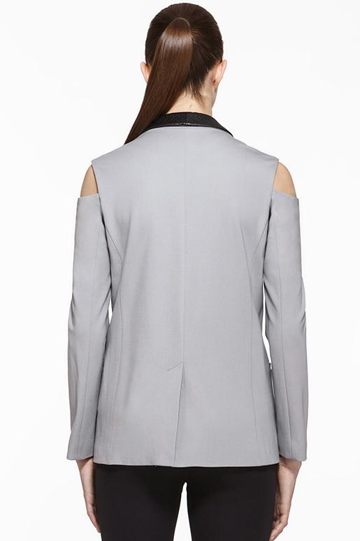 Stylish Vegan Leather Blazer with Ponte Cutout Design - Perfect for Office Wear, Business Meetings & Night Out Outfits