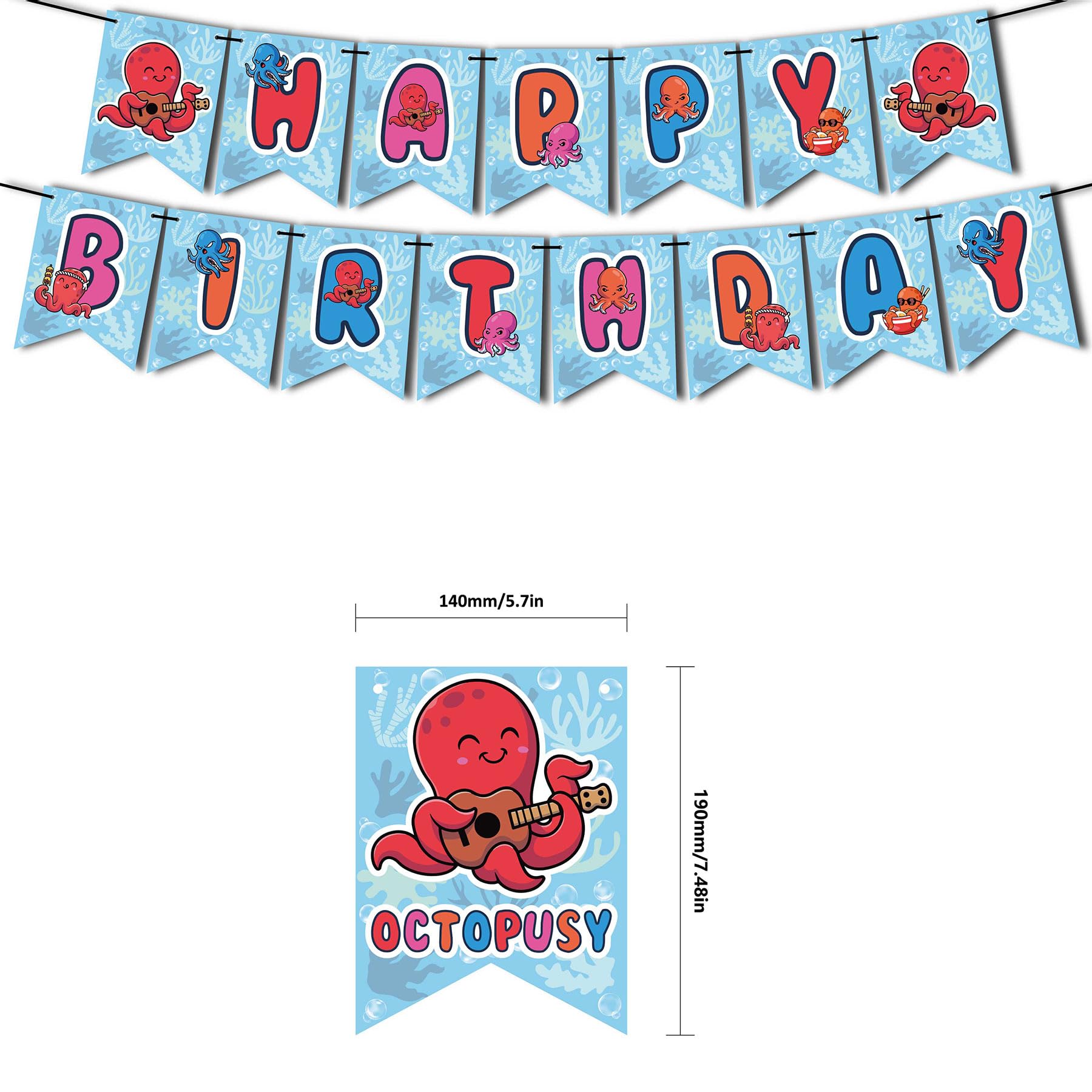 Cute Octopus Birthday Party Decorations Set - Includes Happy Birthday Banner, Balloons, Cake Topper & Cupcake Toppers for Kids' Underwater Themed Party | Perfect for Ocean Animal Cartoon Birthday Celebrations