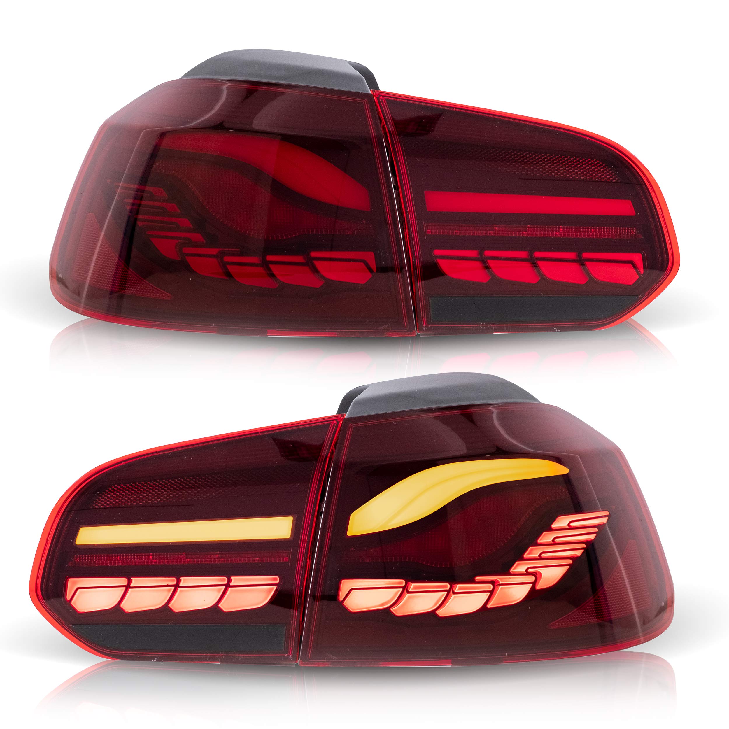 VLAND LED Tail Lights Assembly for Volkswagen Golf 6 (2010-2014) - Red Dragon Scale Design with Dynamic DRL, Sequential Turn Signals & Built-in Fog Lights | Perfect for Car Enthusiasts & Night Driving Safety Upgrades
