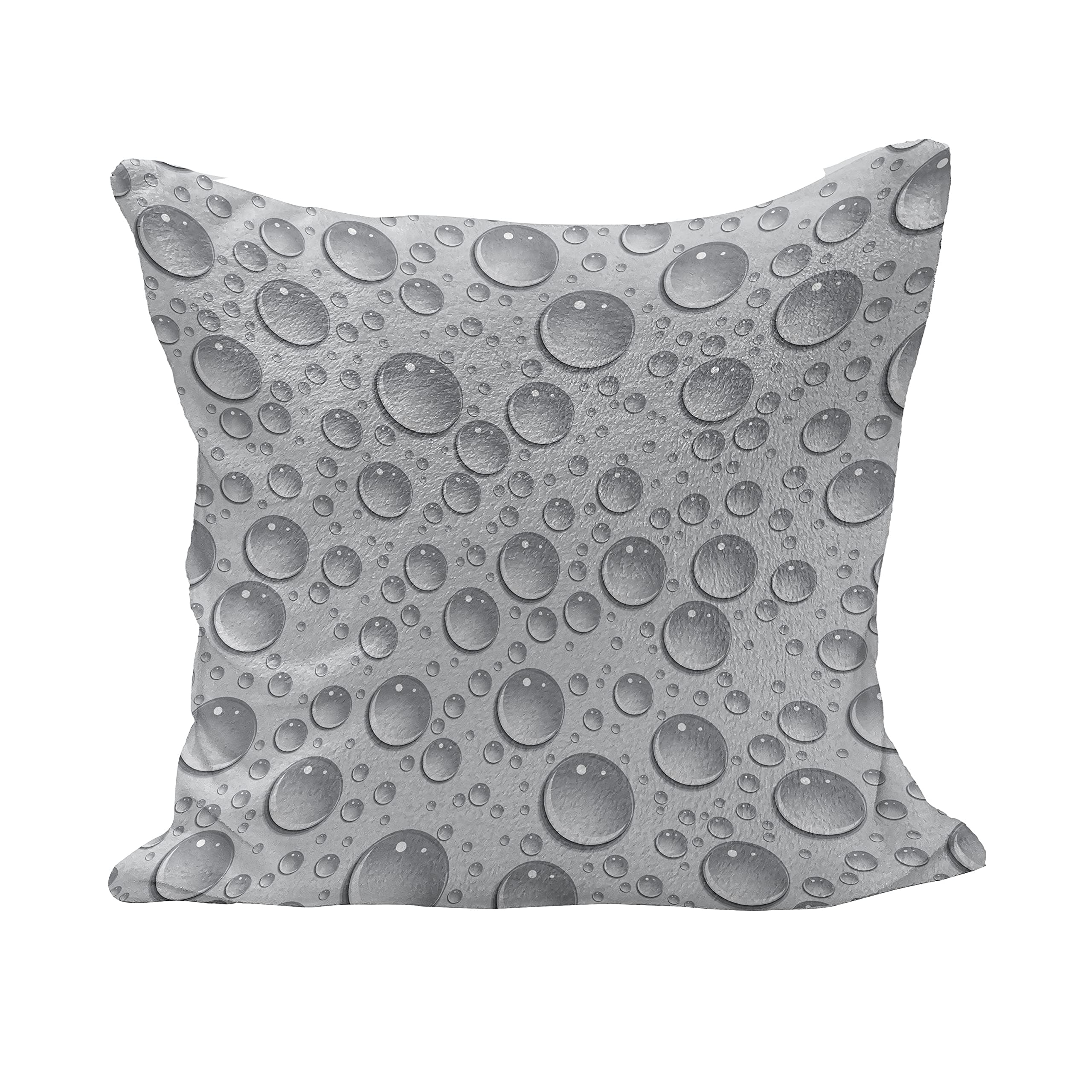 Ambesonne Grey Fluffy Throw Pillow Cover 18x18 Inches - Soft Small Large Bubbles Water Liquid Monochrome Aquatic Raindrops Design - Decorative Square Accent Cushion Case for Living Room, Bedroom, Sofa Decor