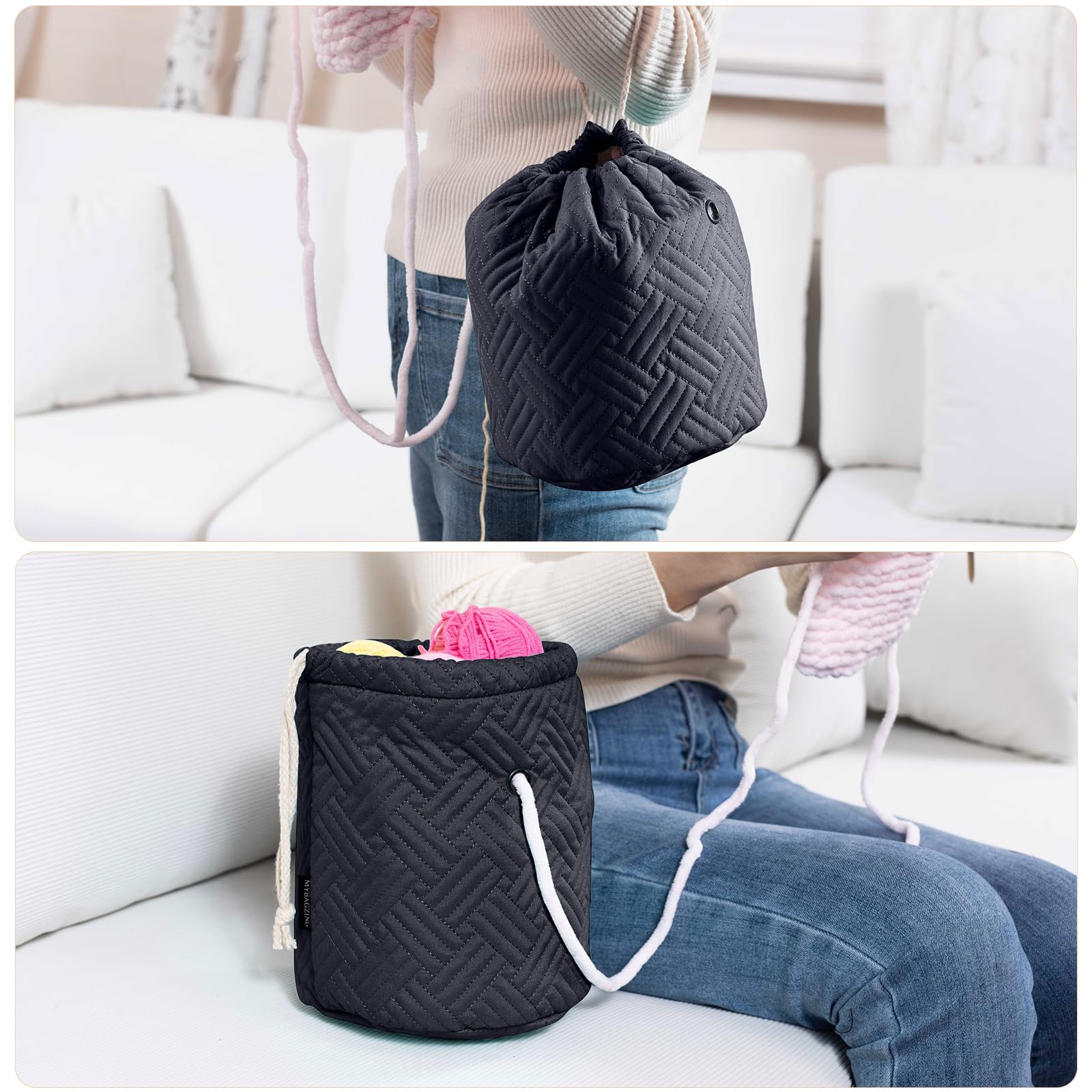 Crochet Yarn Bag Organizer with Drawstring - Knitting Storage for Beginners - Perfect for Crafting On-the-Go