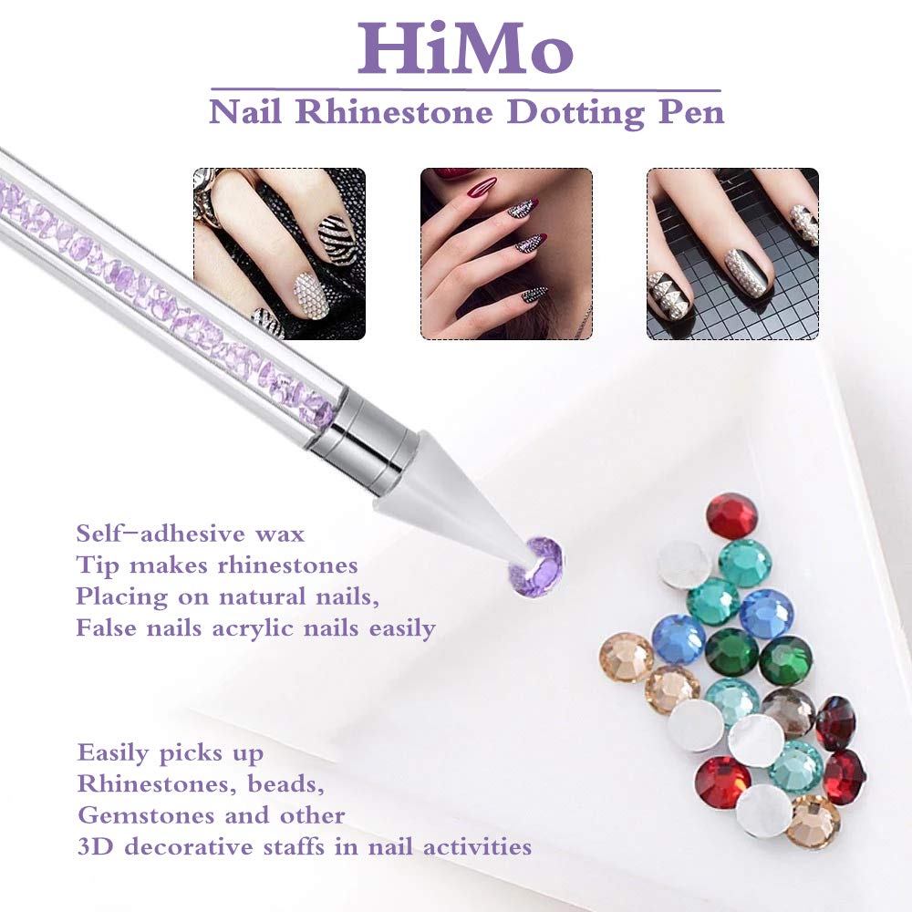Dual-ended Nail Art Dotting Tool with Rhinestone Picker & 2 Extra Wax Heads - Pink Acrylic Handle for Professional & DIY Nail Designs - Perfect for Salon, Home Manicure & Nail Art Enthusiasts