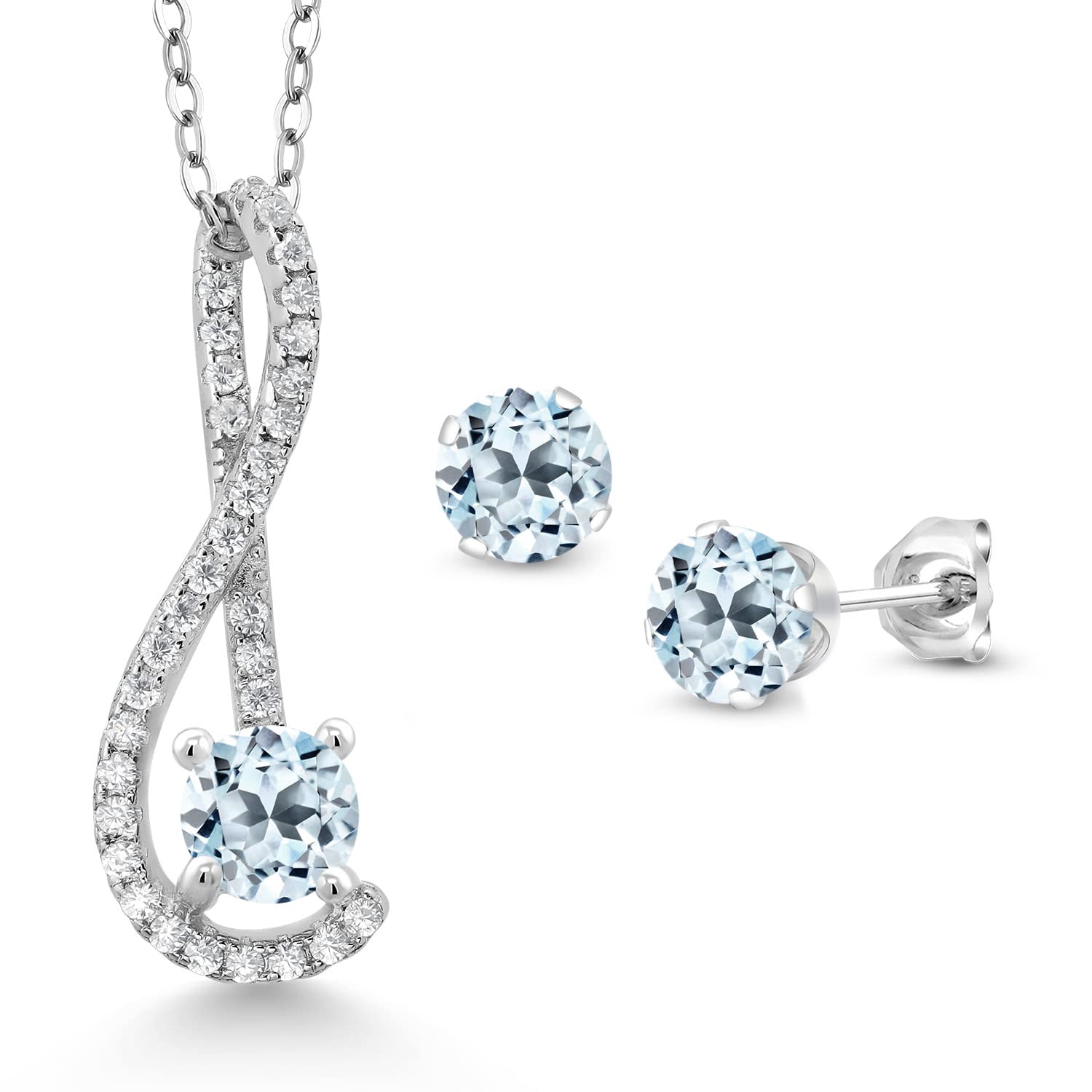 2.36 Ct Sky Blue Topaz & White Created Sapphire 925 Sterling Silver Pendant & Earrings Set | Gem Stone King | Elegant Jewelry for Weddings, Anniversaries & Special Occasions