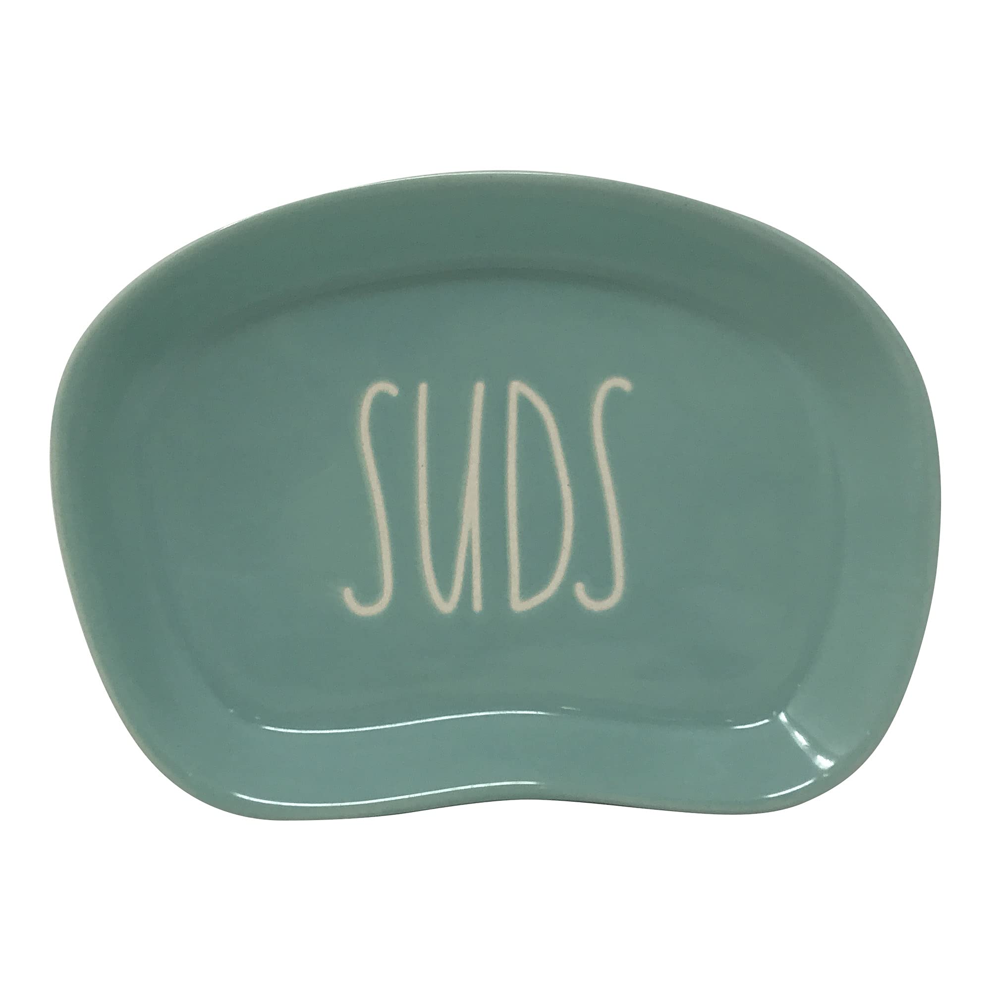 Rae Dunn by Magenta Suds Ceramic Soap Dish - Aqua Blue with White Lettering | Bathroom Decor, Kitchen Sink Organizer, Gift for Home & Spa Lovers