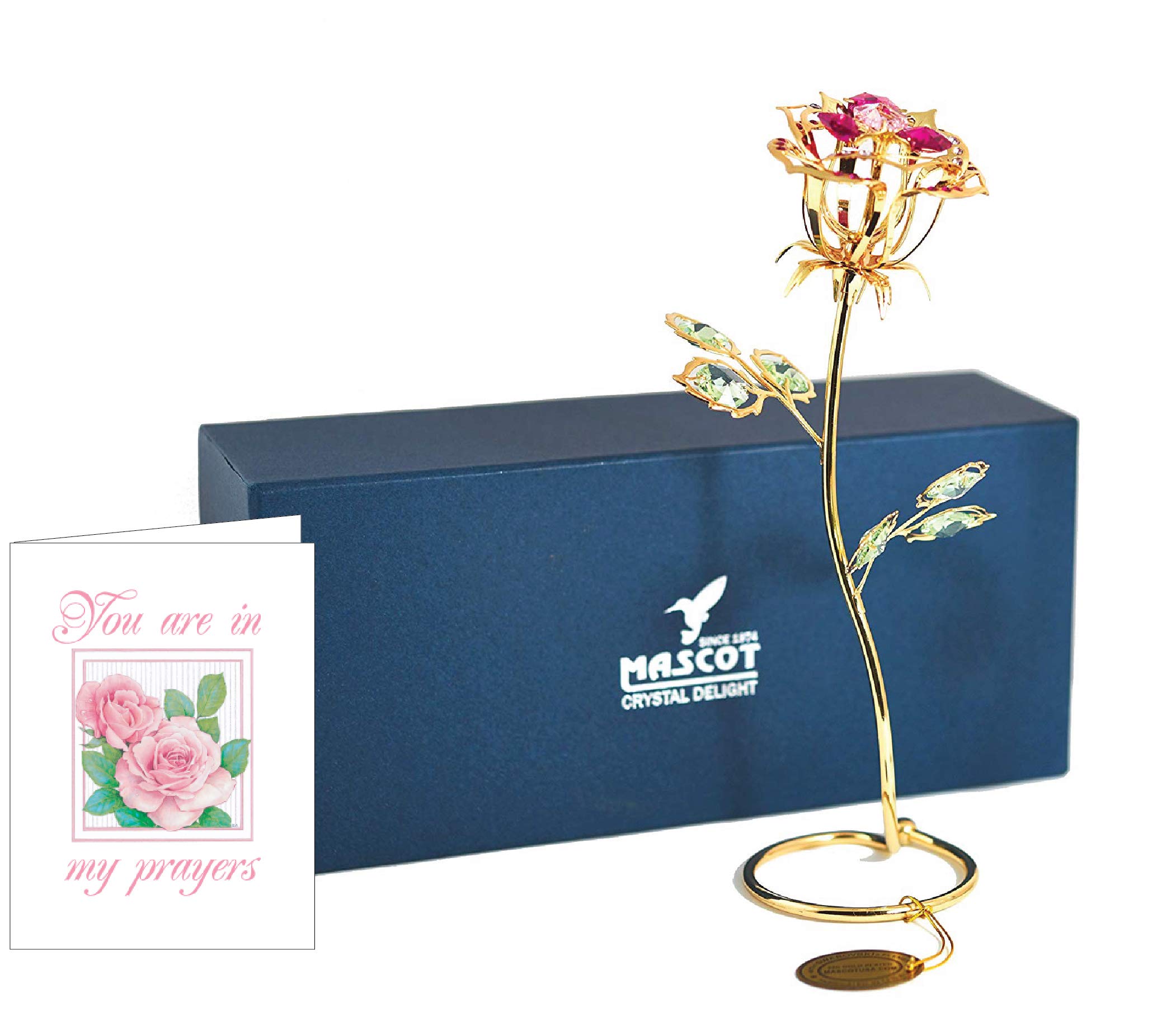 24k Gold Plated Mascot Crystal Rose with Mascot Crystals - Romantic Gift for Her, Birthday Gift for Mom, Parents Anniversary Present - Elegant Home Decor for Living Room, Bedroom & Office Desk