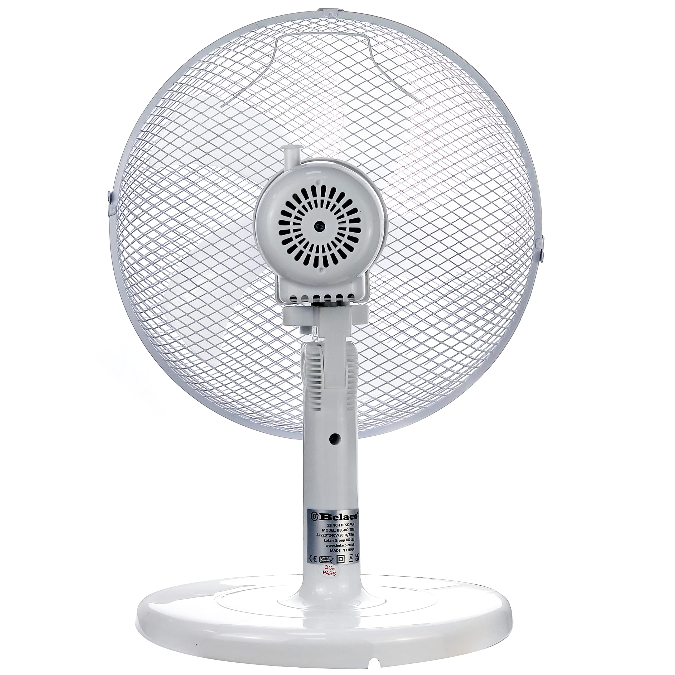 Belaco 12 Inch 3-Speed Oscillating Table Fan - Quiet Desk Fan with Sturdy Base & Safety Mesh for Home, Office, Dorm, Bedroom - White | Perfect for Cooling Workspaces, Living Rooms & Small Spaces