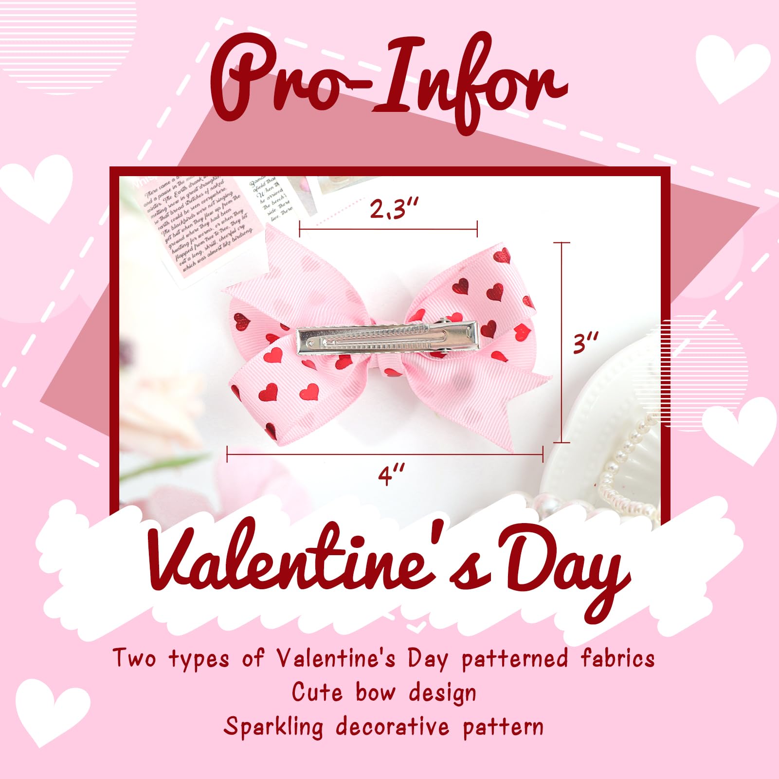 YanJie Heart Hair Bow Clips - Cute Red & Pink Bowknot Barrettes with Love Print for Toddlers & Kids | Perfect for Parties, School, and Daily Hair Accessories