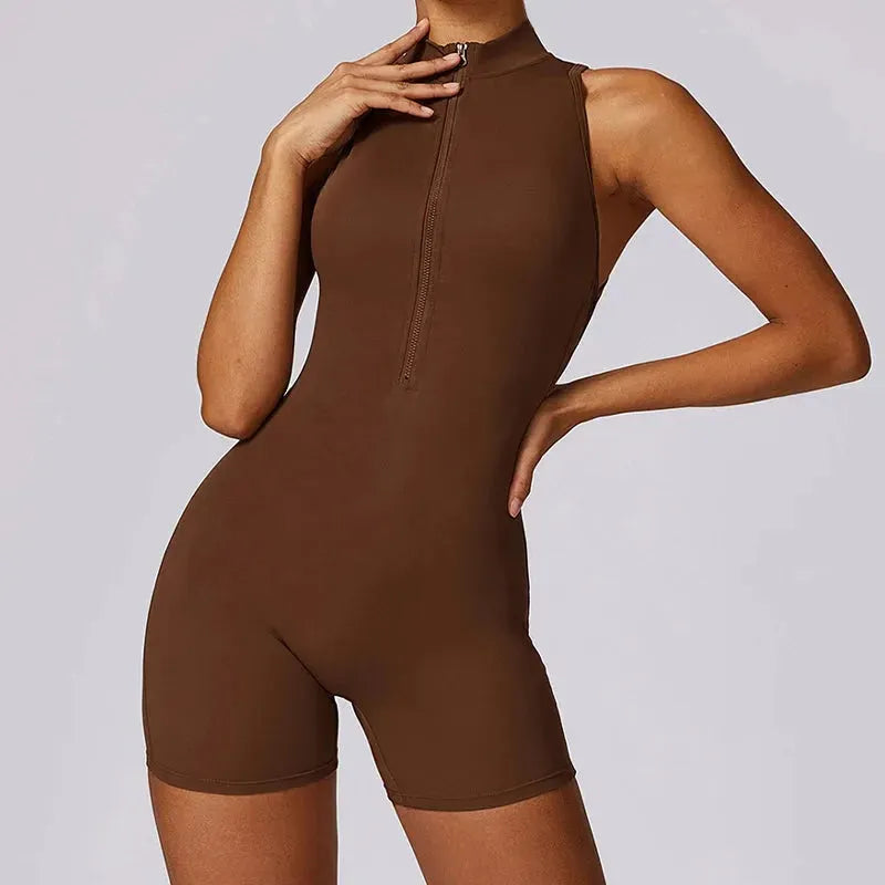 New V Back Scrunch Sports Jumpsuit for Women - Sleeveless Gym Romper with Zipper, Yoga Bodysuit & One Piece Workout Suit | Perfect for Yoga, Gym, Running & Fitness Training