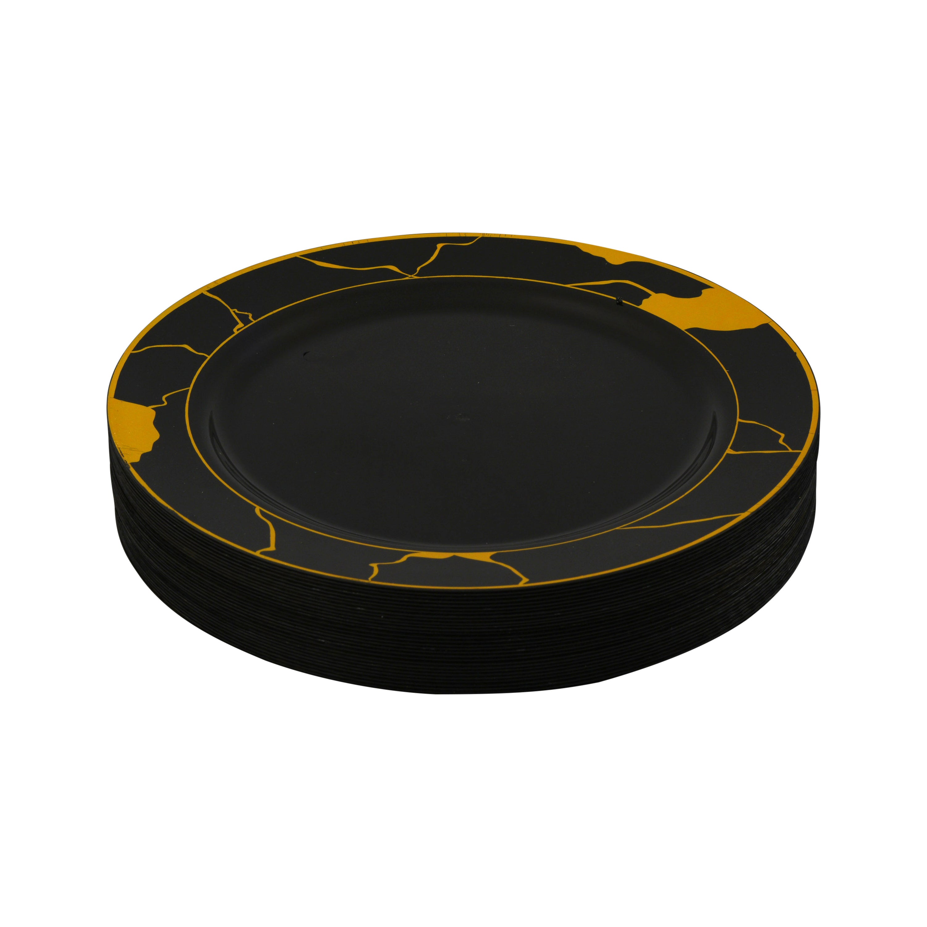 Elegant Black and Gold Marble Round Plastic Plates - 12-Pack for Parties, Weddings & Elegant Dining - Dishwasher Safe & Durable Disposable Tableware
