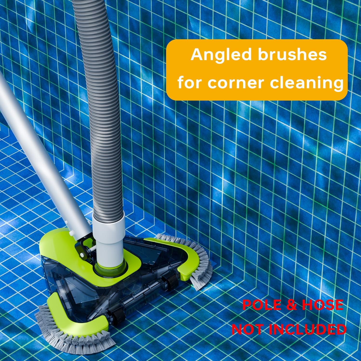 Upgraded Pool Vacuum Head with Wheels & Side Brushes - Universal Rotatable Hose Adapter for Inground & Above Ground Pools - Weighted Triangular Design - Perfect for Pool Cleaning & Maintenance - Ideal for Home, Hotel & Commercial Swimming Pools