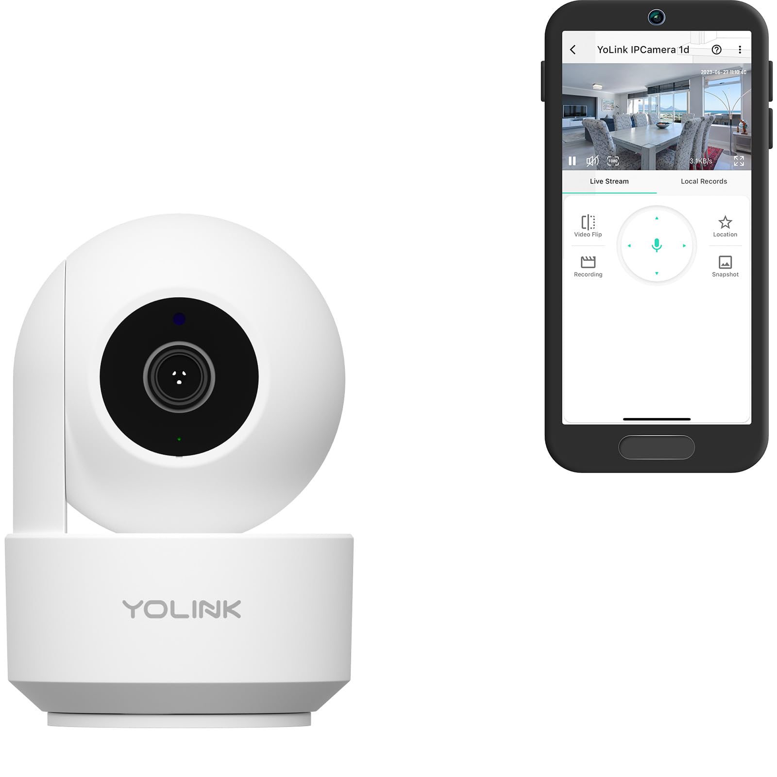 YoLink Uno 2.4G WiFi Wireless Indoor Security Camera - 1080p HD Baby & Pet Monitor with Night Vision, 2-Way Audio, 64GB SD Card, 360° Rotation - Perfect for Home Security, Baby Monitoring, and Pet Watching