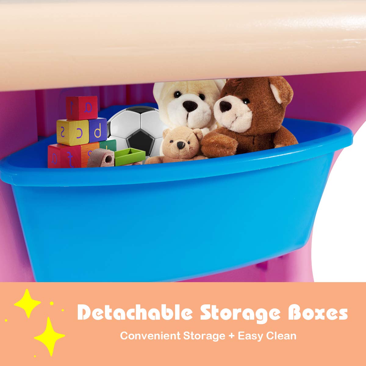 Costzon Kids Table and Chair Set - 3 Piece Activity Table with Detachable Toy Storage Bins & 2 Chairs for Children's Reading, Art, and Crafts | Strong Bearing Capacity, Lightweight Toddler Furniture | Perfect for Playroom, Preschool, and Home Learning Activities (Pink)