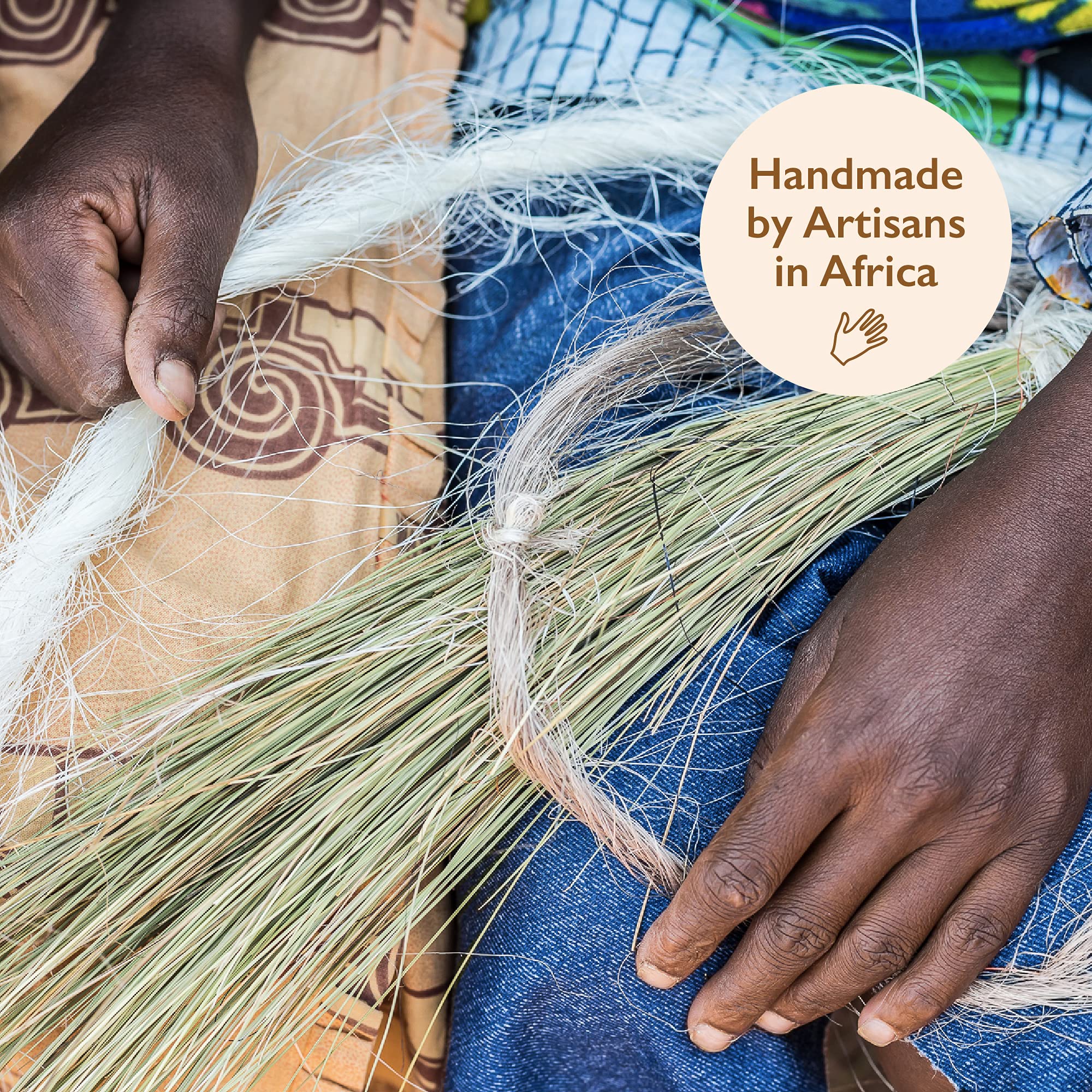 All Across Africa Set of 3 Boho Woven Wall Plates - Natural Raffia Hanging Wall Decor with Easy Hang Loops | Arona Light Blue | Perfect for Living Room, Bedroom or Boho Home Decor