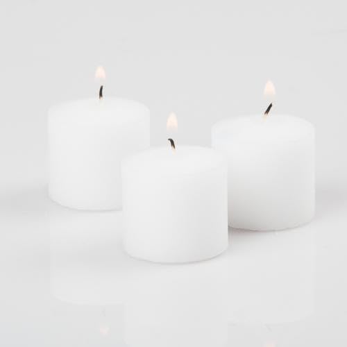 144-Pack Richland Unscented White Votive Candles & 144-Pack Eastland Frosted Glass Votive Holders Set - Perfect for Weddings, Parties, and Home Decor