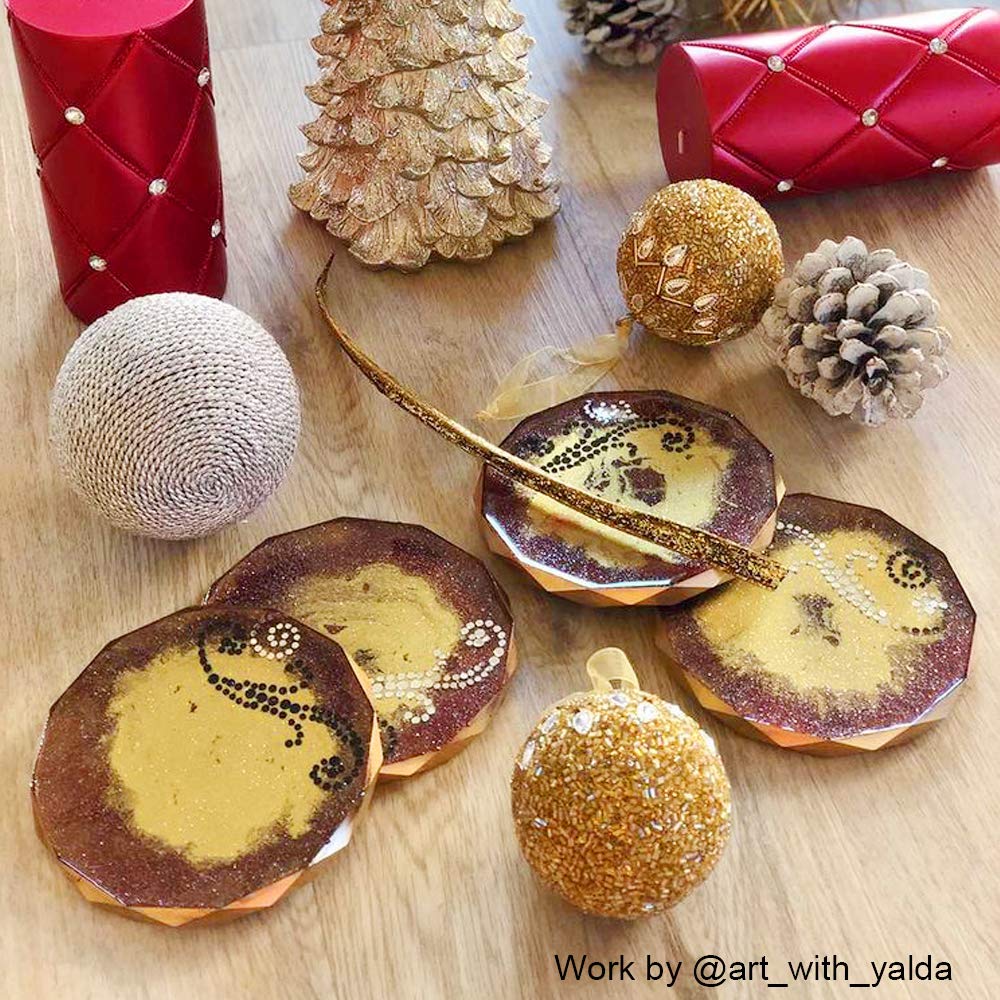 RESINWORLD 4 Pack Diamond Edge Crystal Coaster Silicone Molds for Epoxy Resin Casting - Large Round Geode Coaster Molds for DIY Home Decor, Wedding & Party Decorations