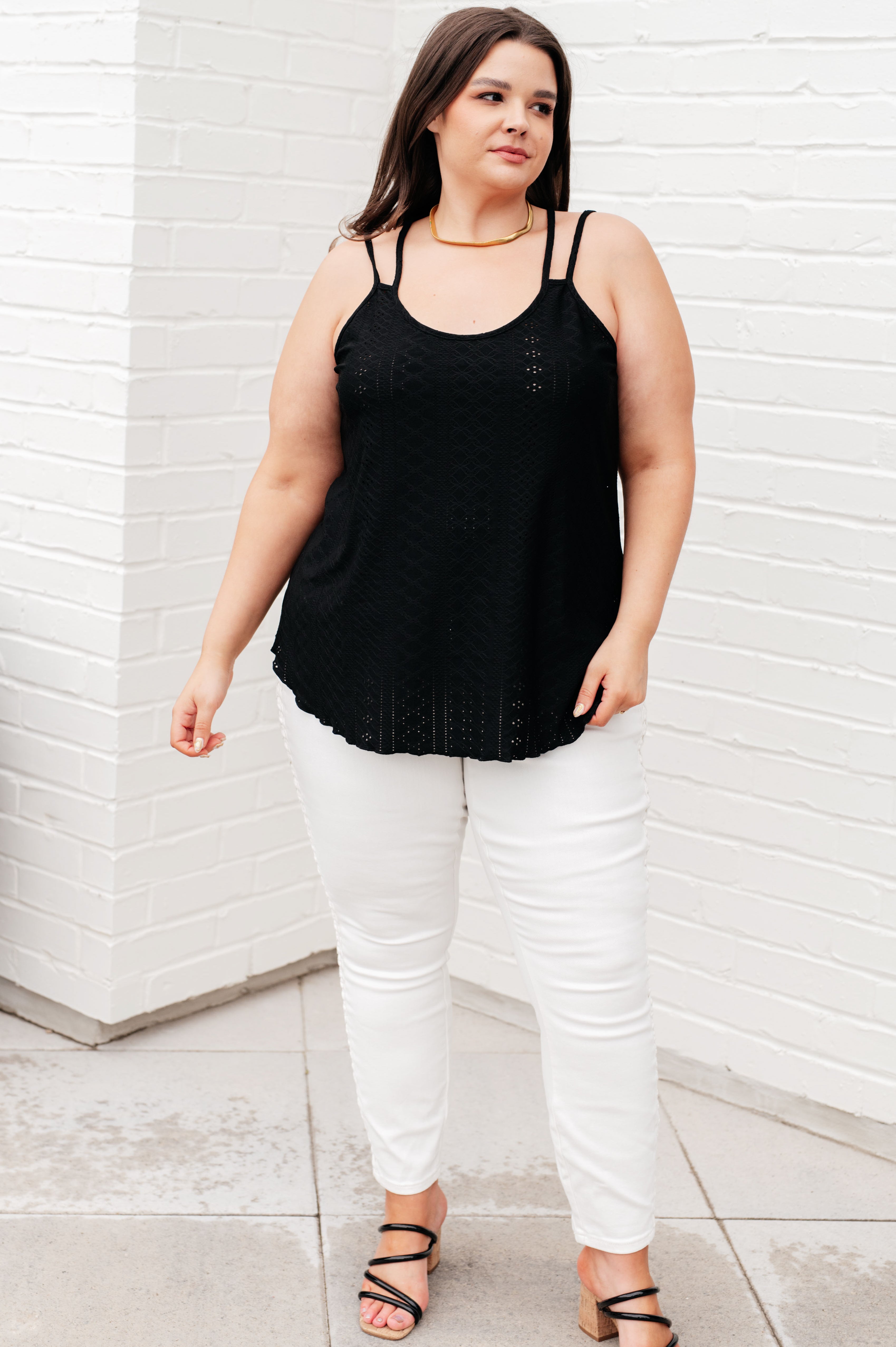 Black Eyelet Tank Top for Women - Stylish & Comfortable Summer Casual Wear - Perfect for Outings, Beach & Everyday Fashion