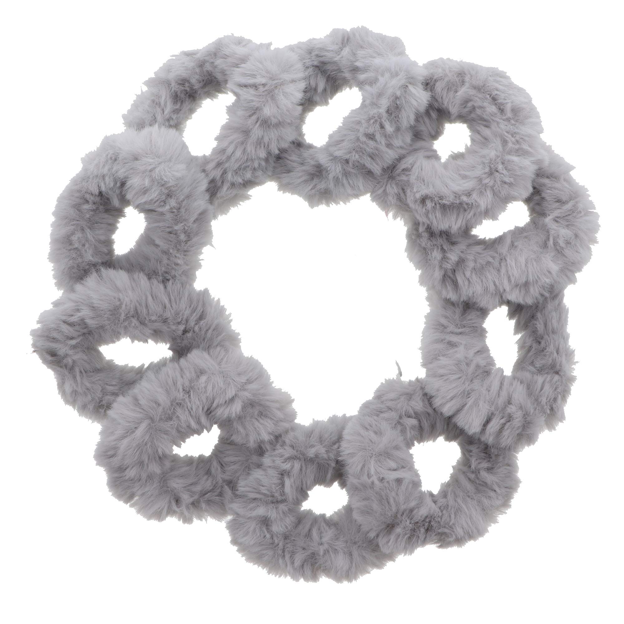 Small Fuzzy Fur Scrunchies Furry Pony Holder - Set of 10 - Light Grey - Perfect for Girls Hair Accessories, School, Parties, and Daily Wear