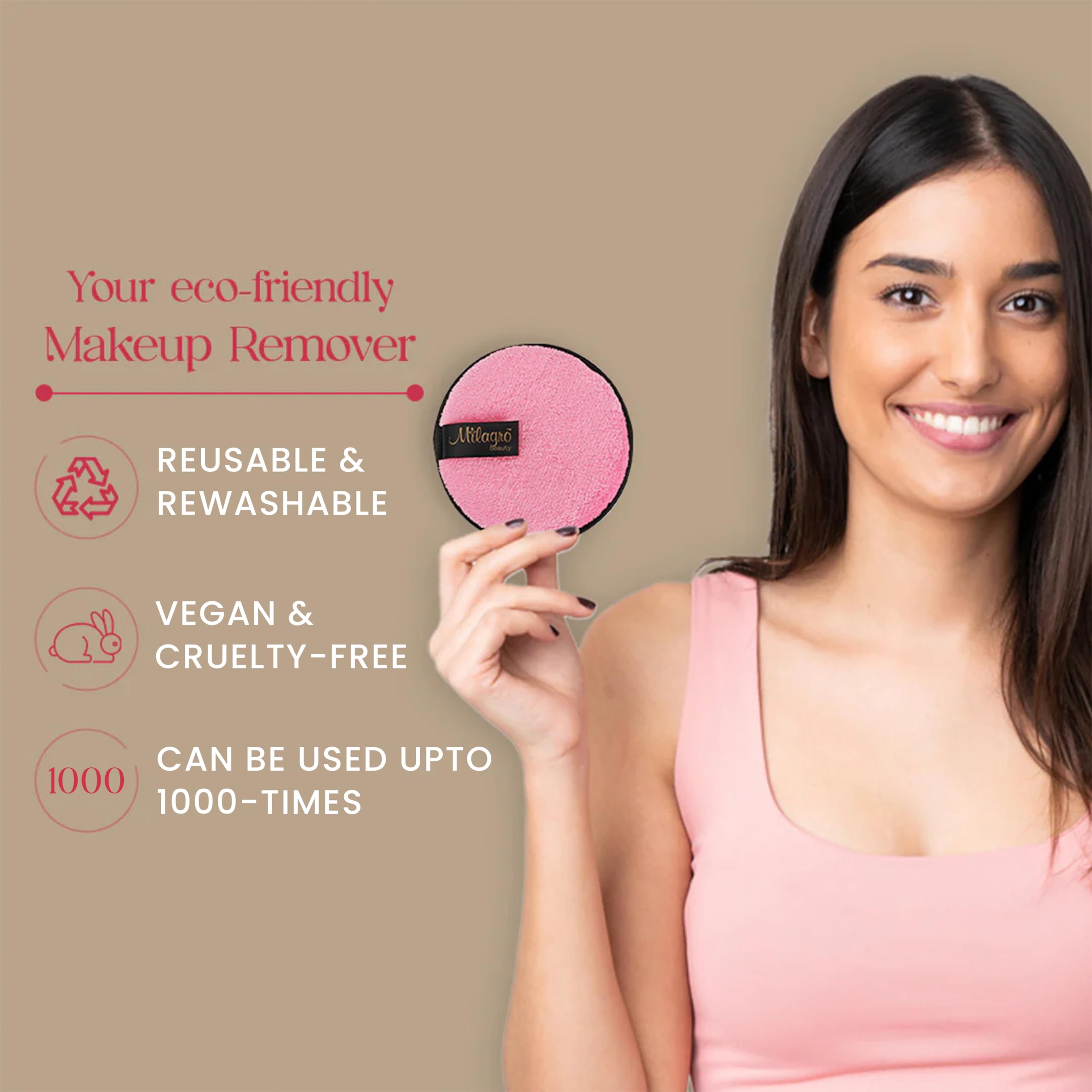 Milagro Beauty Reusable Makeup Remover Pads - Soft & Gentle Cleansing Pads for Face & Eye Makeup Removal - Deep Cleansing, Eco-Friendly & Hypoallergenic - Perfect for Daily Skincare Routine & Travel