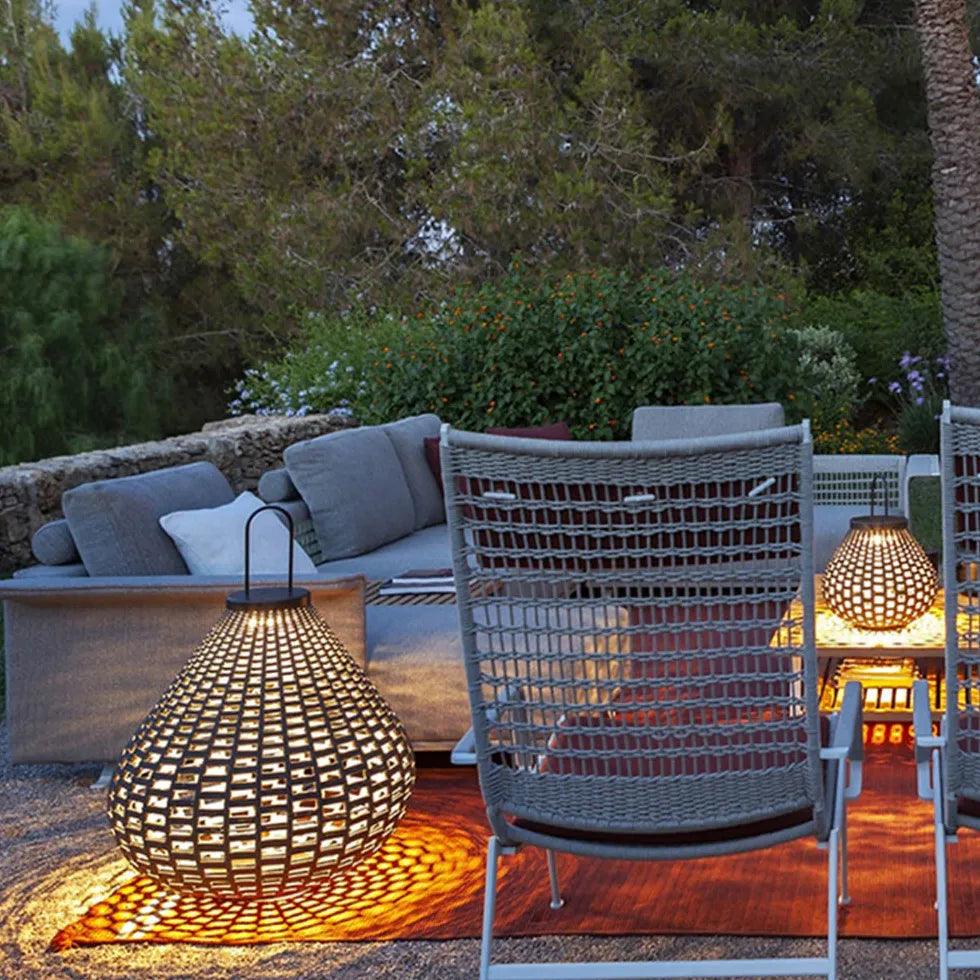 Rustic Woven Lantern Handle Outdoor Floor Lamp - Modern Boho Decor for Patio, Garden, Porch & Backyard Lighting