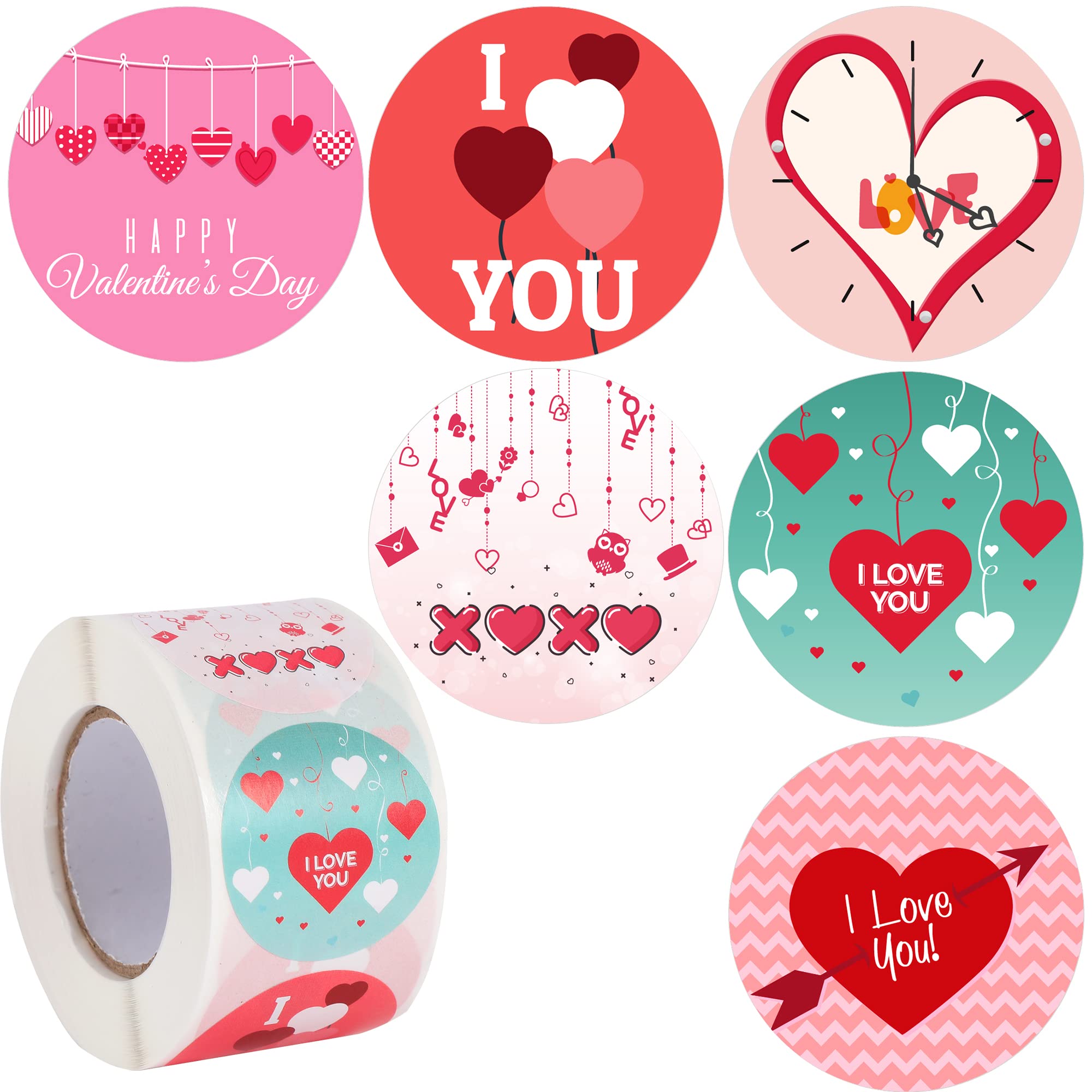 KatchOn 500 Pcs Cute Valentine's Day Stickers for Kids - 1.5 Inch Heart Stickers Bulk Pack | I Love You Stickers for Valentine's Decorations, Classroom Rewards & Scrapbooking | Happy Valentine's Day Party Supplies