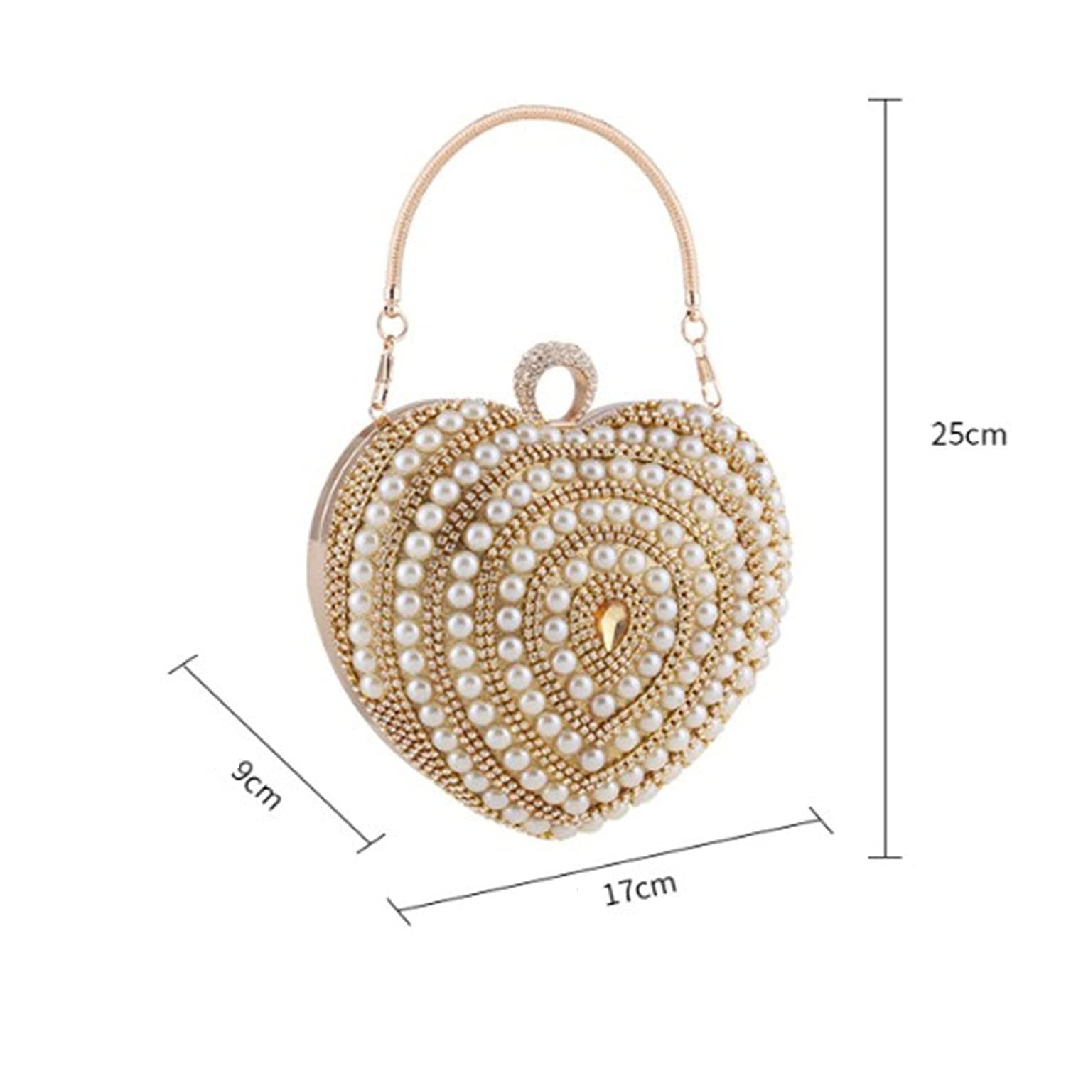Elegant Women's Pearl Heart-Shaped Evening Clutch Purse with Dazzling Crystals - Wedding, Prom, Party Crossbody Shoulder Bag for Special Occasions