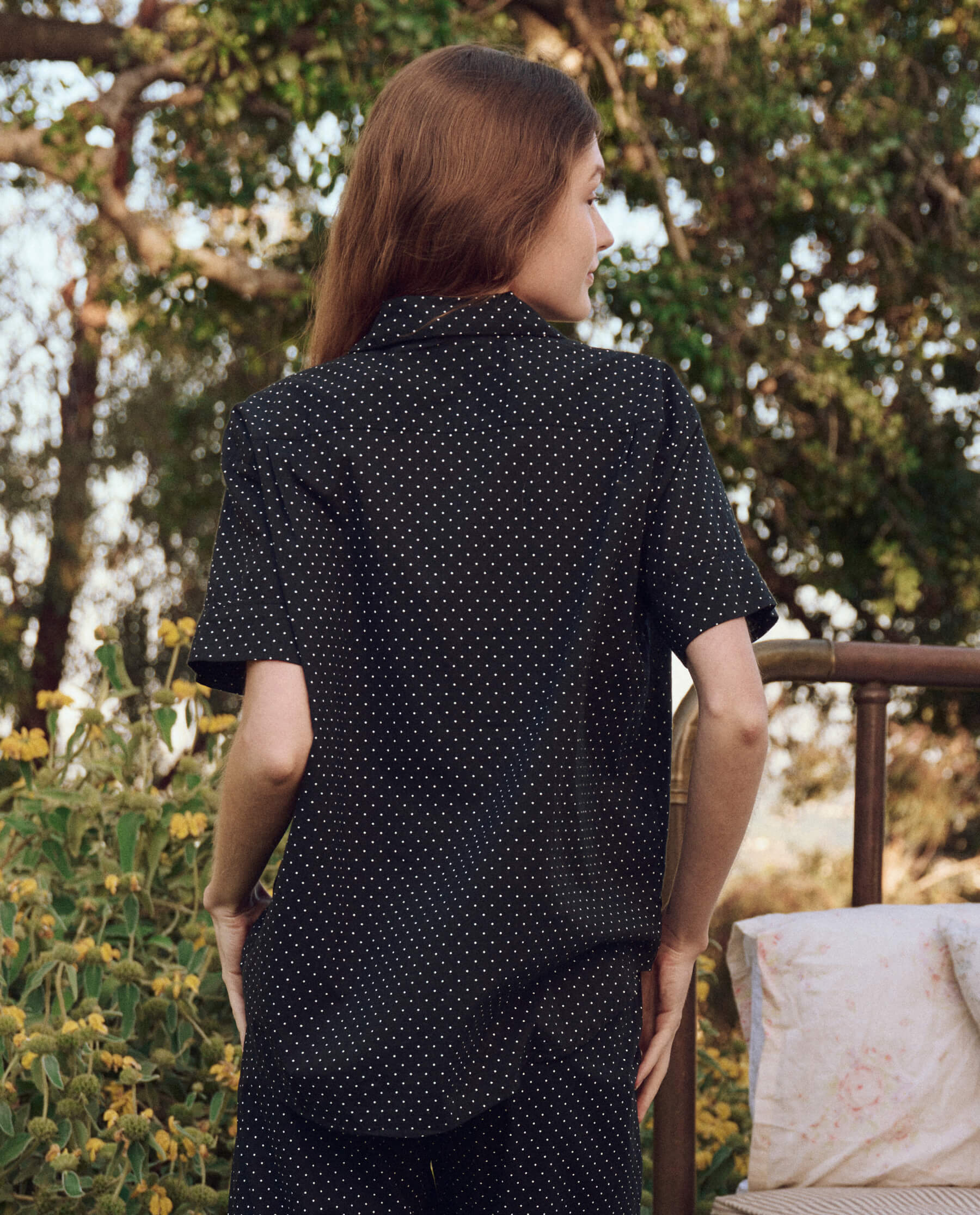 Mini Black Polka Dot Short Sleeve Pajama Shirt for Women - Comfortable Sleepwear for Nighttime & Lounge Wear