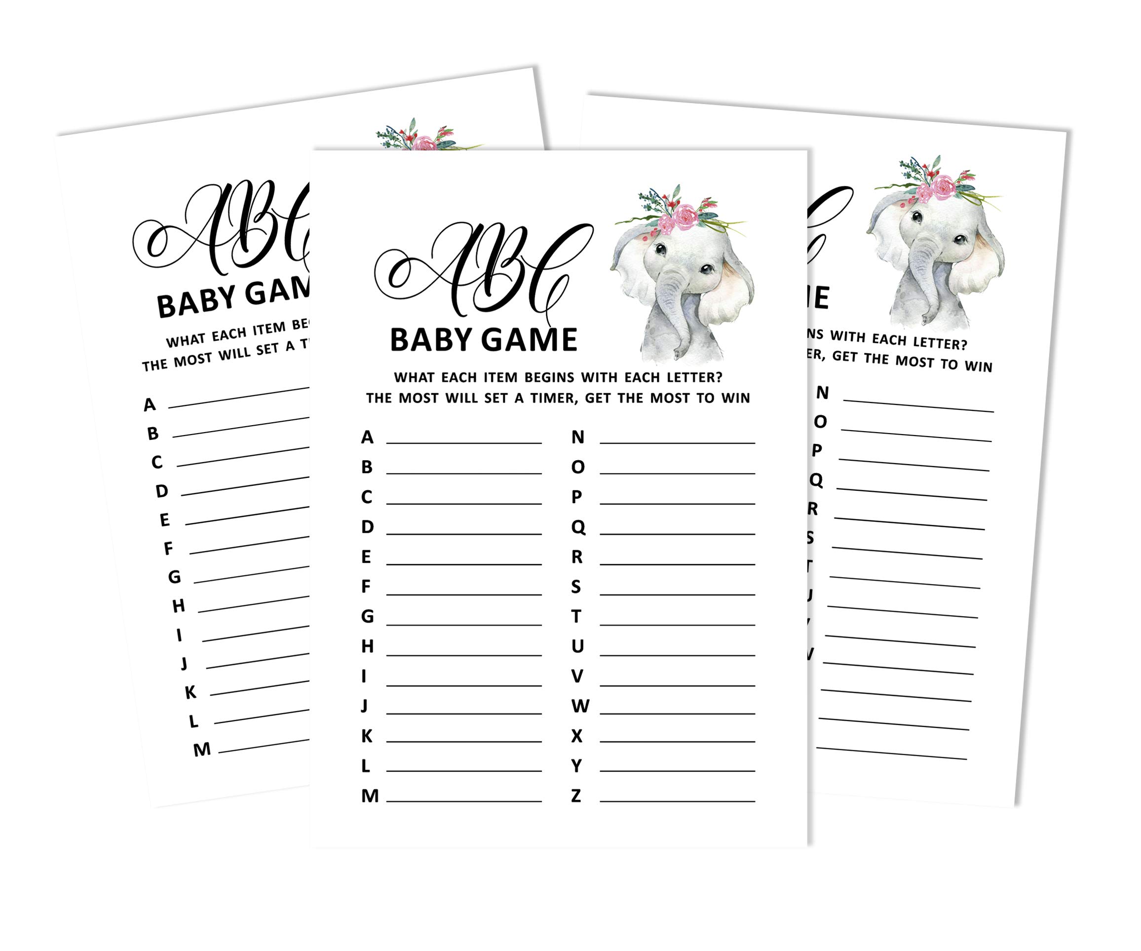 50PCS Baby Shower Alphabet ABC Game Set - Cute Elephant & Jungle Animal Theme for Baby Girl Party Decorations, Gender Reveal, First Birthday Celebrations & Nursery Decor