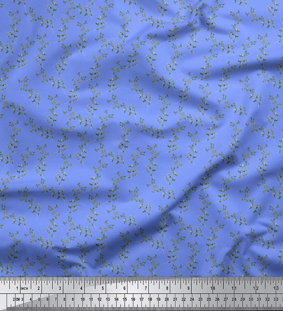 Soimoi Moss Georgette Blue Fabric by The Yard - 44 Inch Wide Printed Textile with Beech Leaves Design - Nature-Inspired Elegance for DIY Crafts, Dresses, Curtains & Home Decor Projects
