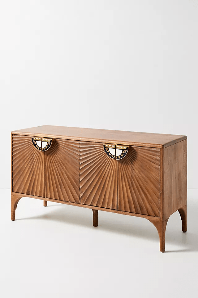 Hand Carved Daybreak Sideboard - Antique Brown Wooden Credenza with Storage | Vintage Style Buffet Cabinet for Dining Room, Living Room & Entryway