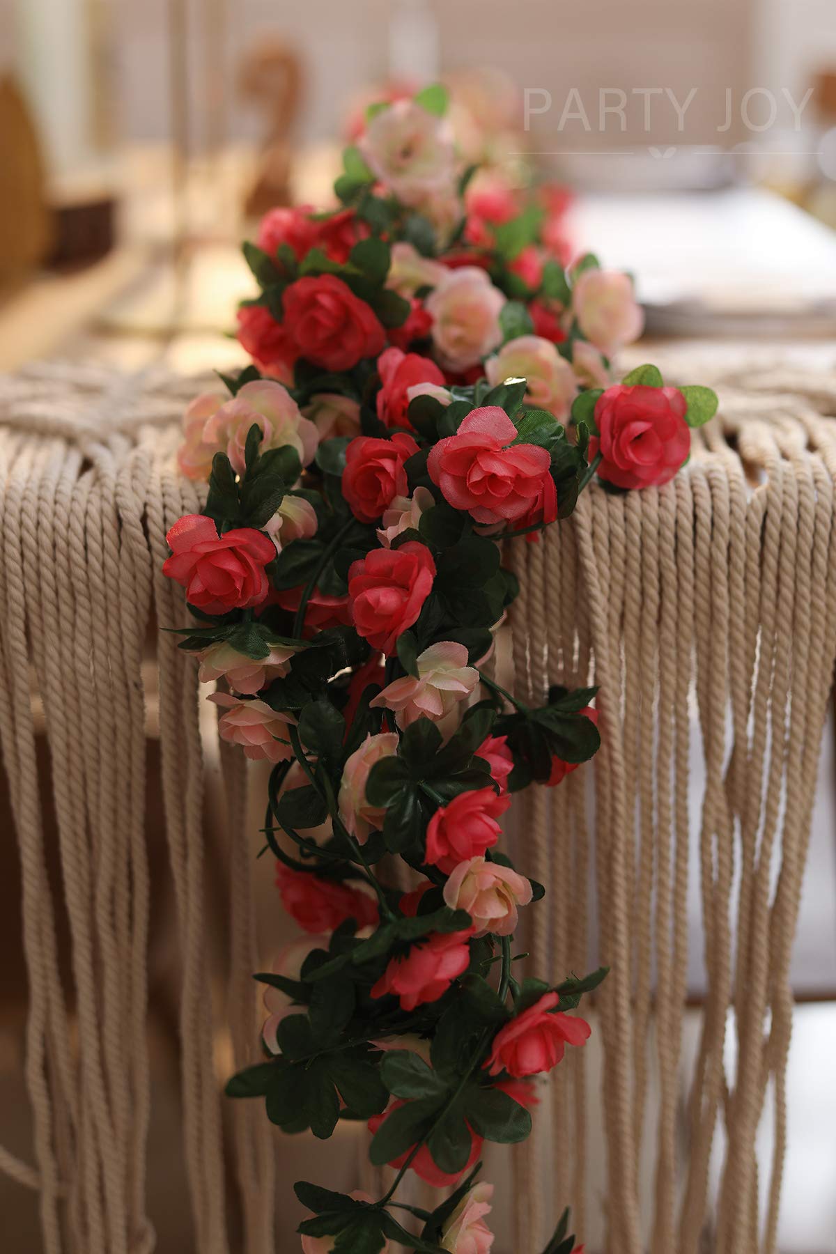 5pcs 41Ft Artificial Rose Vine Garland - Fake Flower Hanging Decor for Wedding Arch, Garden Party, Home Background (Pink) | Perfect for Bridal Showers, Baby Showers & Outdoor Events