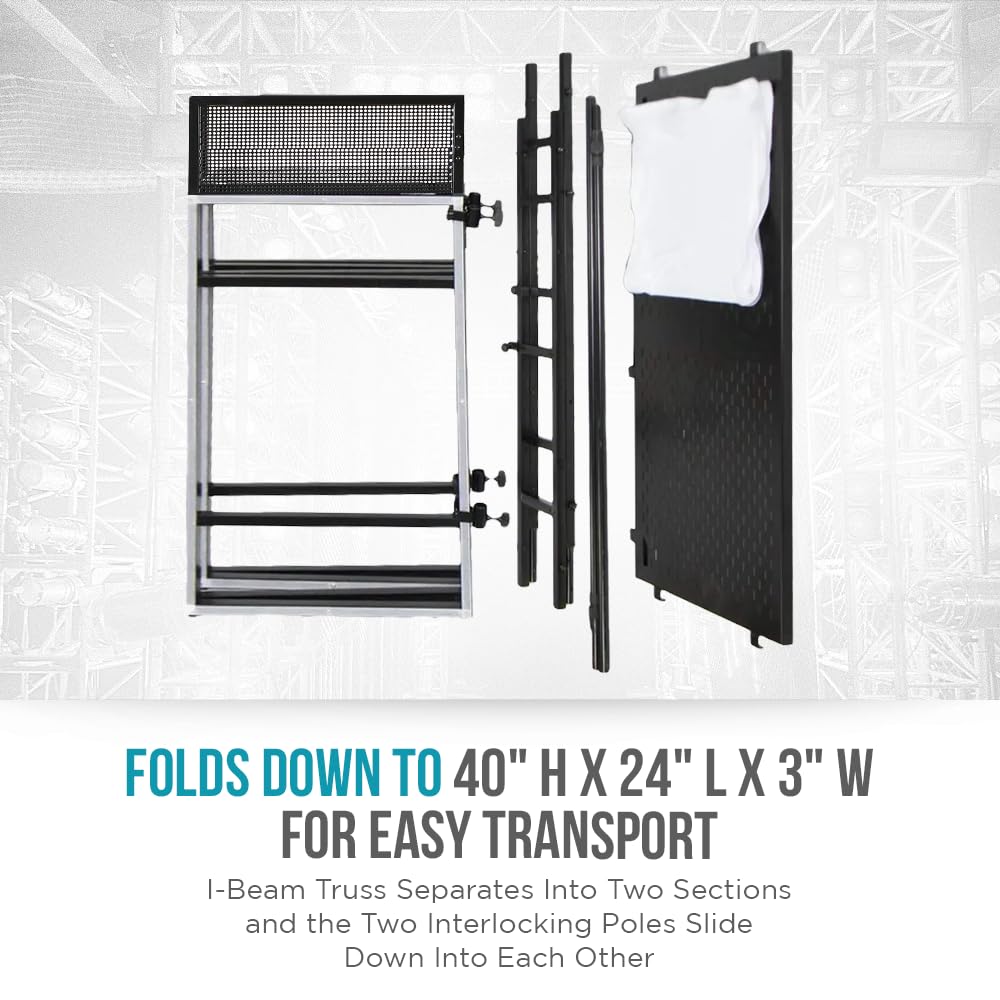STEEL-AID Foldable Portable DJ Controller Stand with I-Beam Light Truss System & Carry Case - Professional DJ Booth for Recording Studio, Live Performances & Events (Black/White Panels) - Perfect for Clubs, Weddings & Mobile DJ Setups