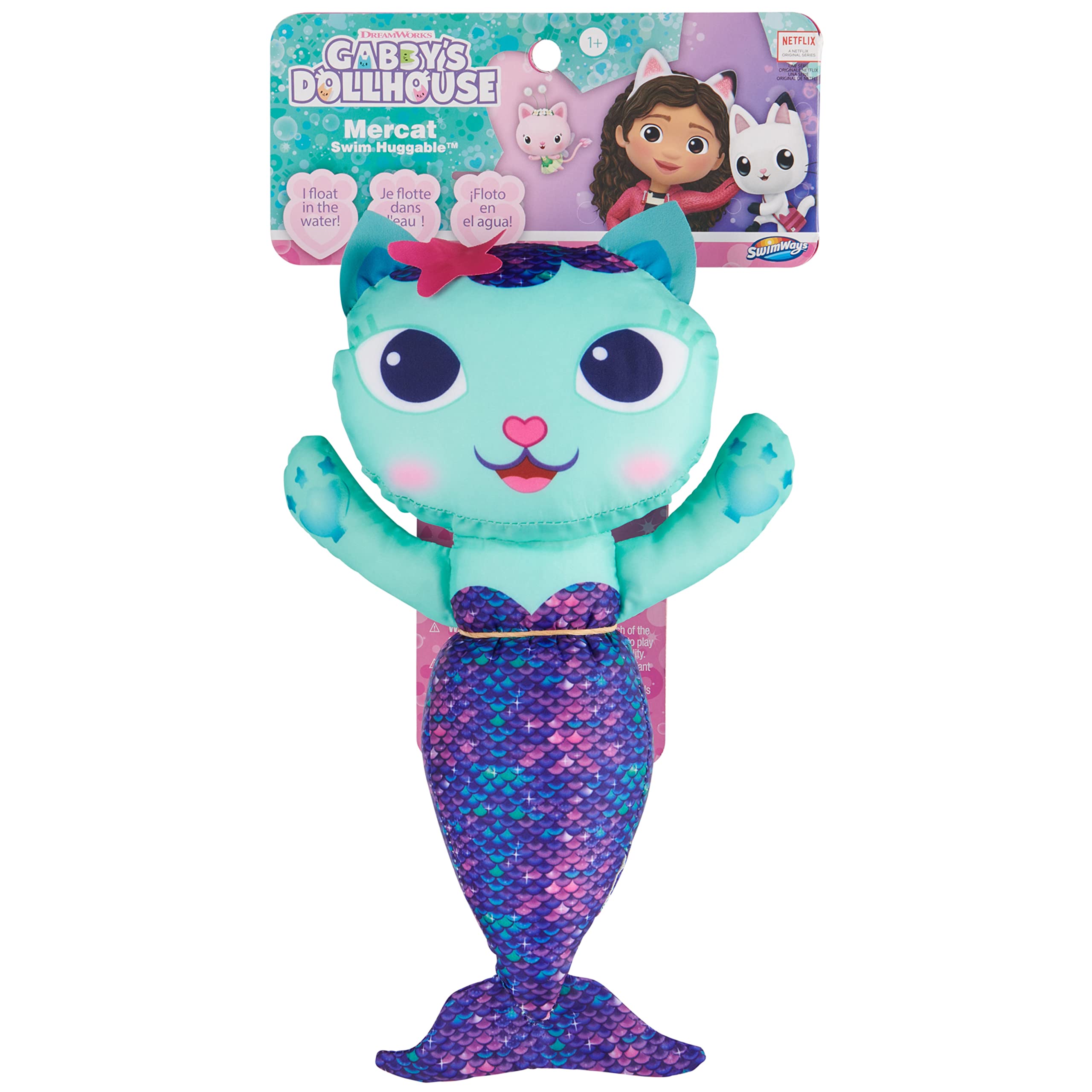 Gabby's Dollhouse Mercat Swim Huggable Floating Stuffed Animal - Cute Bath & Beach Toy for Kids Ages 1+ | Perfect Pool Party, Bathtime Fun & Summer Water Play