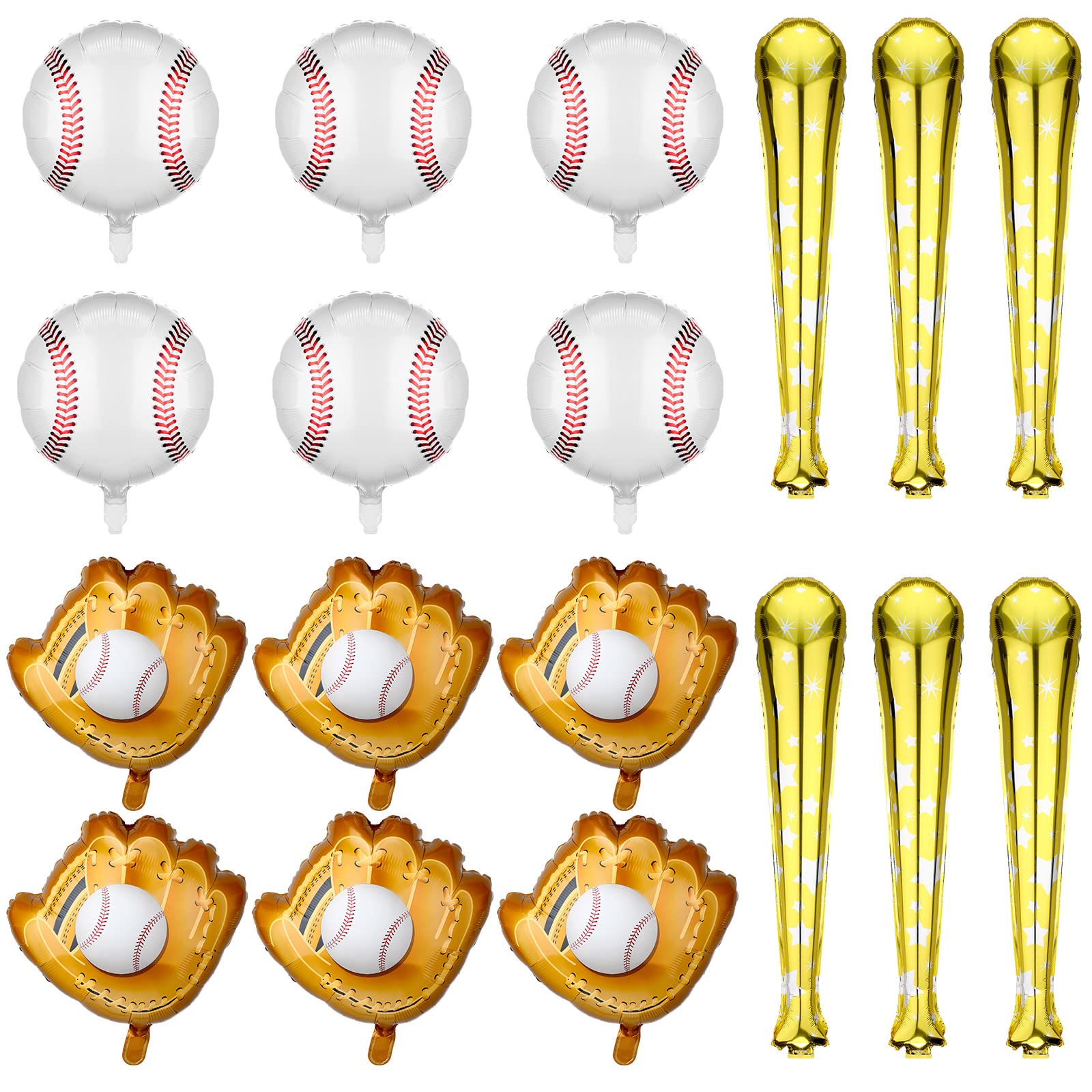 Skylety 18-Piece Baseball Party Decorations - 18 Inch Baseball Balloons, 20 Inch Glove & 30 Inch Bat Foil Balloons for Birthday, Sports Theme Party, Photo Props - Perfect for Baseball Birthday Decor, Team Celebrations & Sports Events