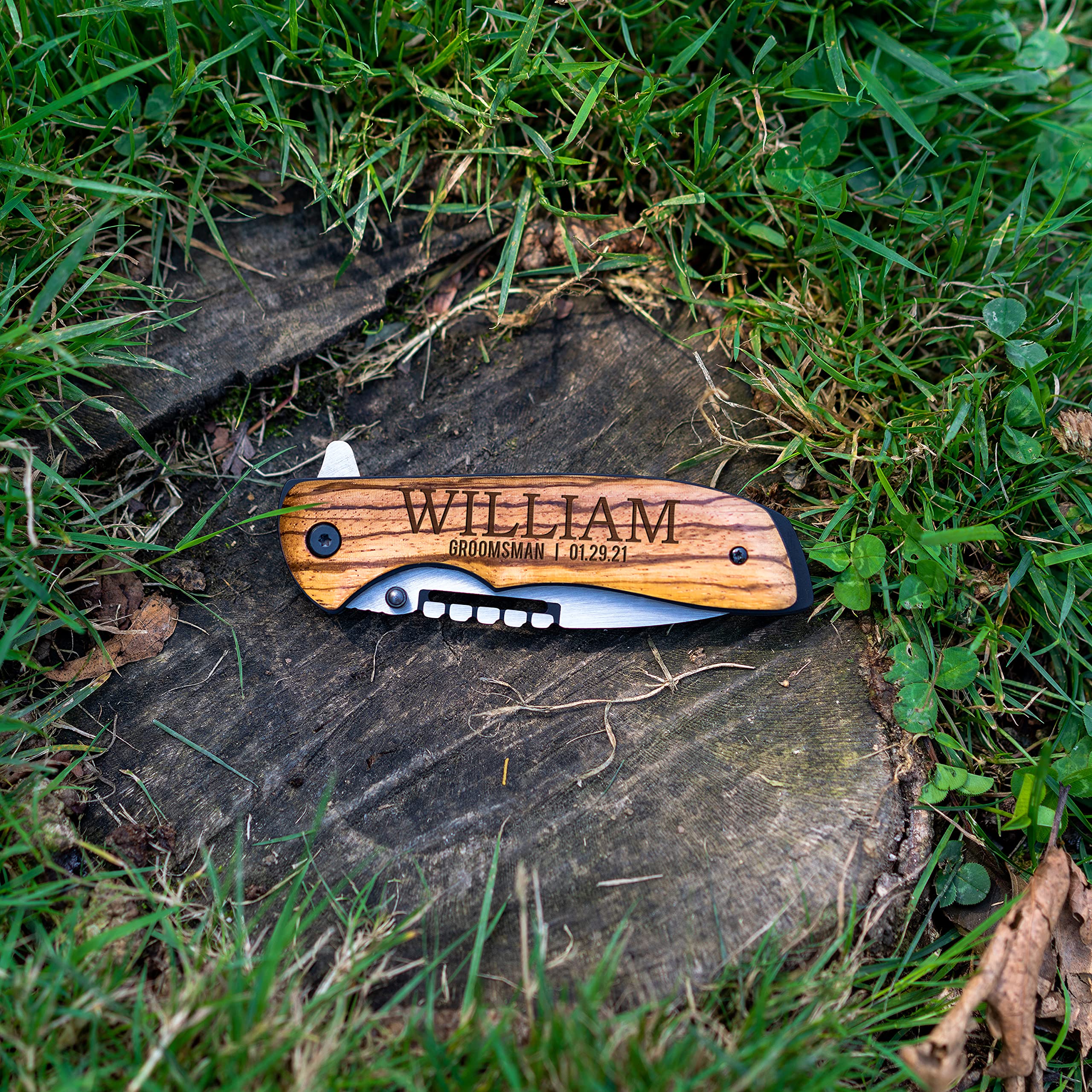 Personalized Pocket Knife Set of 6 - Custom Engraved Groomsmen Gifts for Weddings & Proposals - 16 Font Laser Engraved Knives - Perfect for Bachelor Parties, Camping & Outdoor Adventures