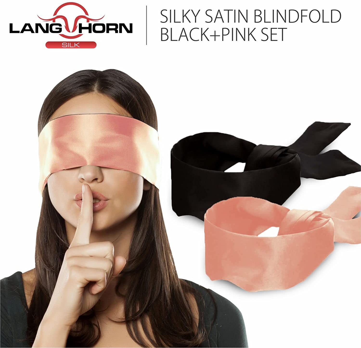 2 Pack Silk Satin Sleep Eye Mask - Soft Blindfold for Sleeping, Travel & Relaxation - Black & Pink Luxury Eye Cover (62