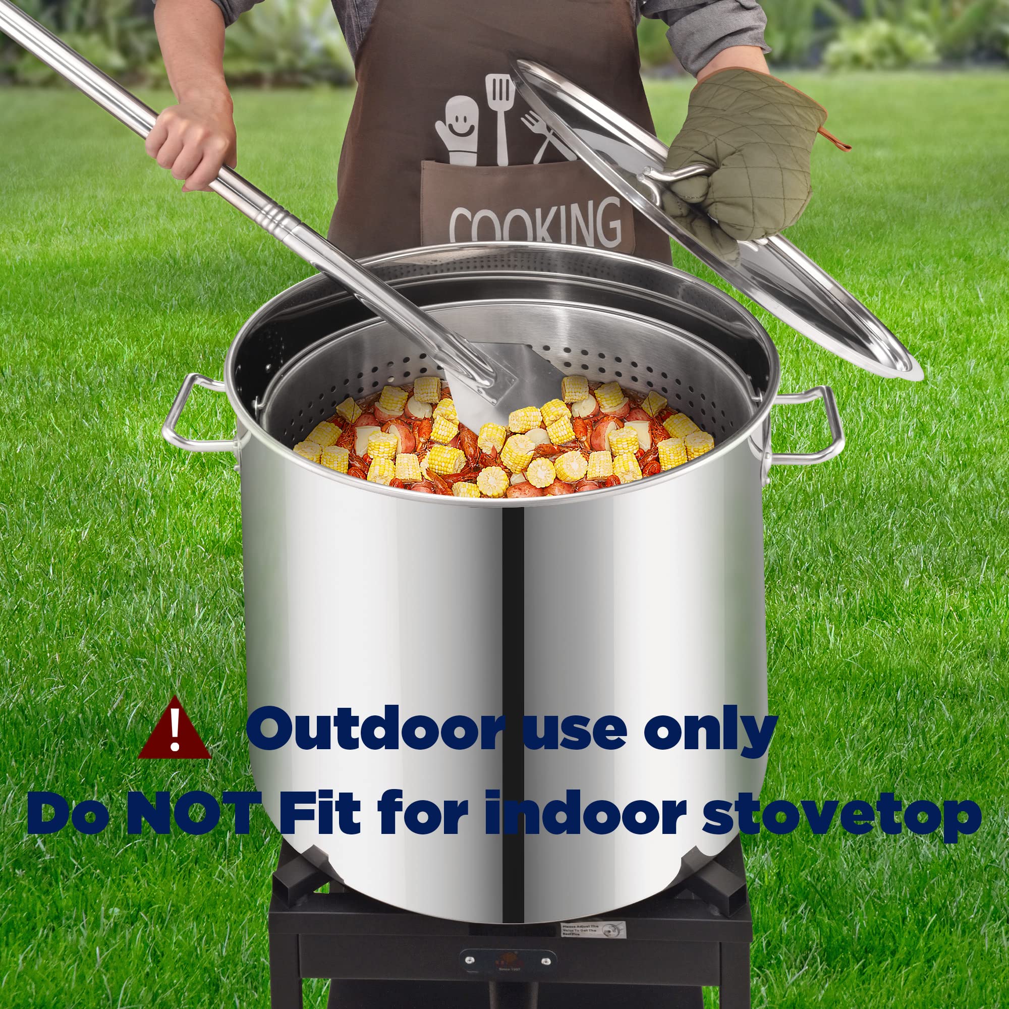 84-QT Stainless Steel Seafood Boiling Pot with Basket & Steamer Rack - Large Crawfish Crab Lobster Shrimp Cooker for Outdoor Cooking, Tamales Steamer (20 Gallon) - Perfect for Backyard Parties, Camping & Commercial Kitchens