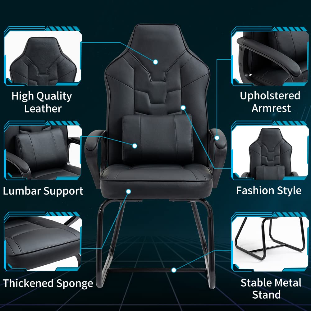 Ergonomic Desk Chair Without Wheels - Black Armless Guest Chair for Office, Gaming & Home Use - Sturdy No-Wheels Room Chair for Work & Study Spaces